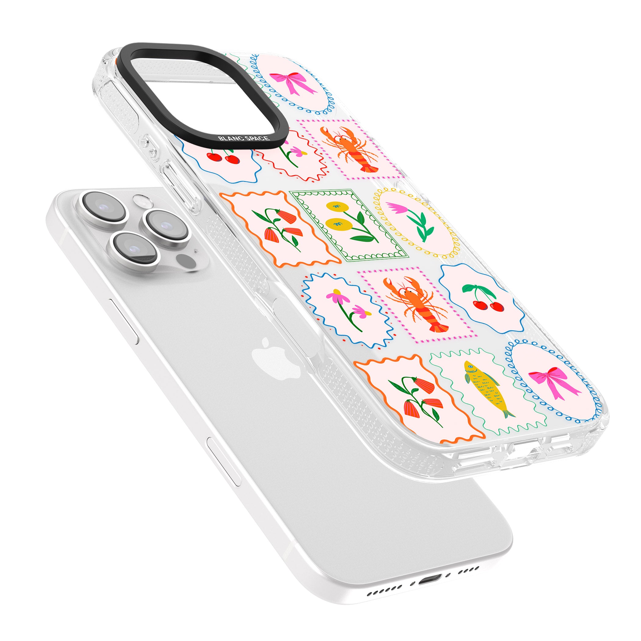 Floral & Seafood Stamps iPhone 16 Pro Max / 16 Pro Clear Case Impact Air - Blanc Space