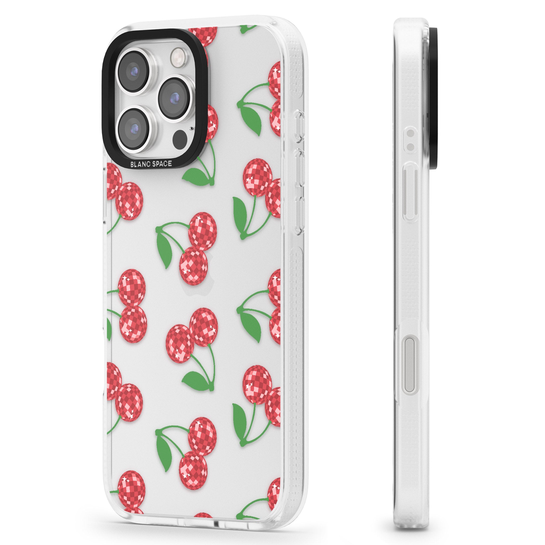 Disco Cherry Pattern iPhone 16 Pro Max / 16 Pro Clear Case Impact Air - Blanc Space