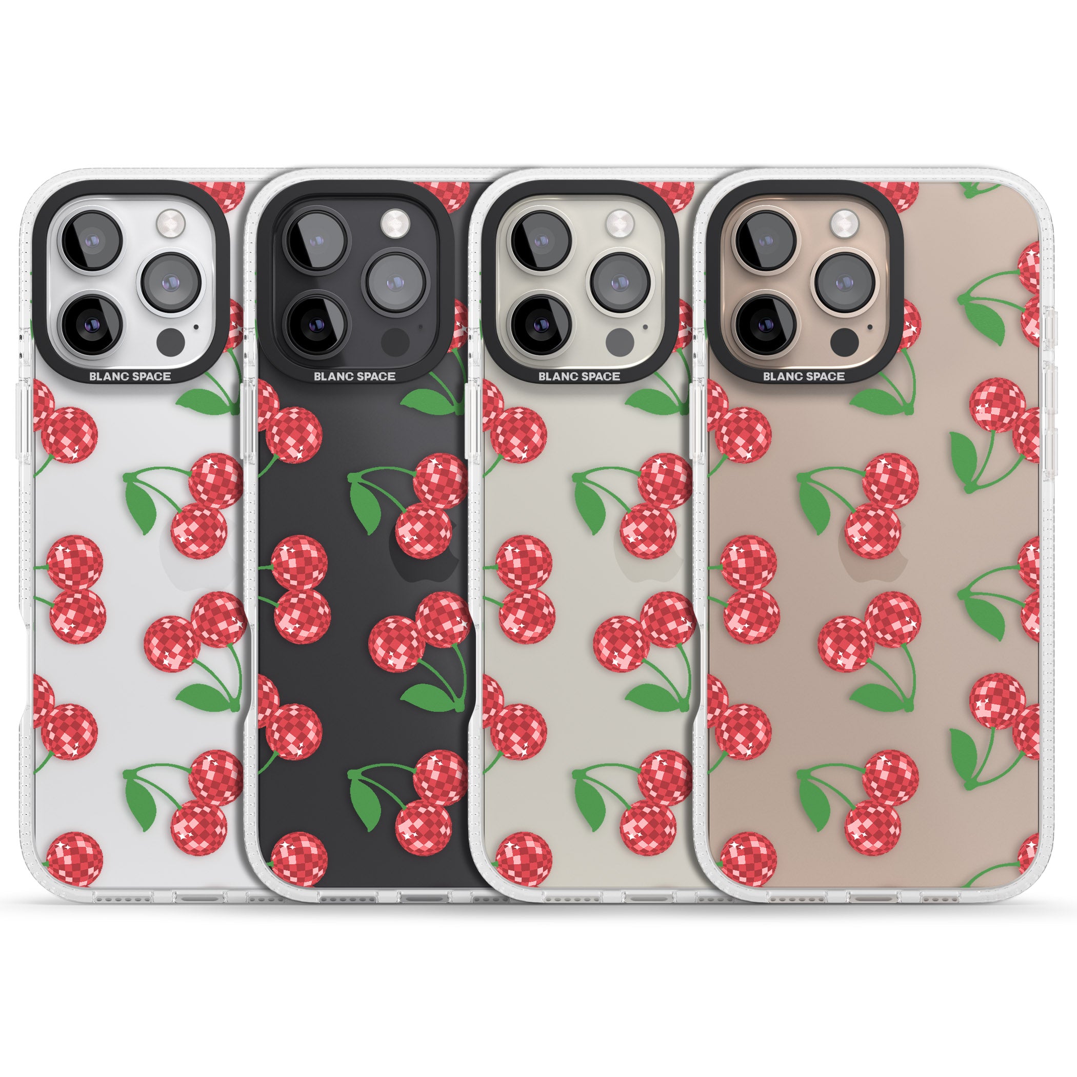 Disco Cherry Pattern iPhone 16 Pro Max / 16 Pro Clear Case Impact Air - Blanc Space