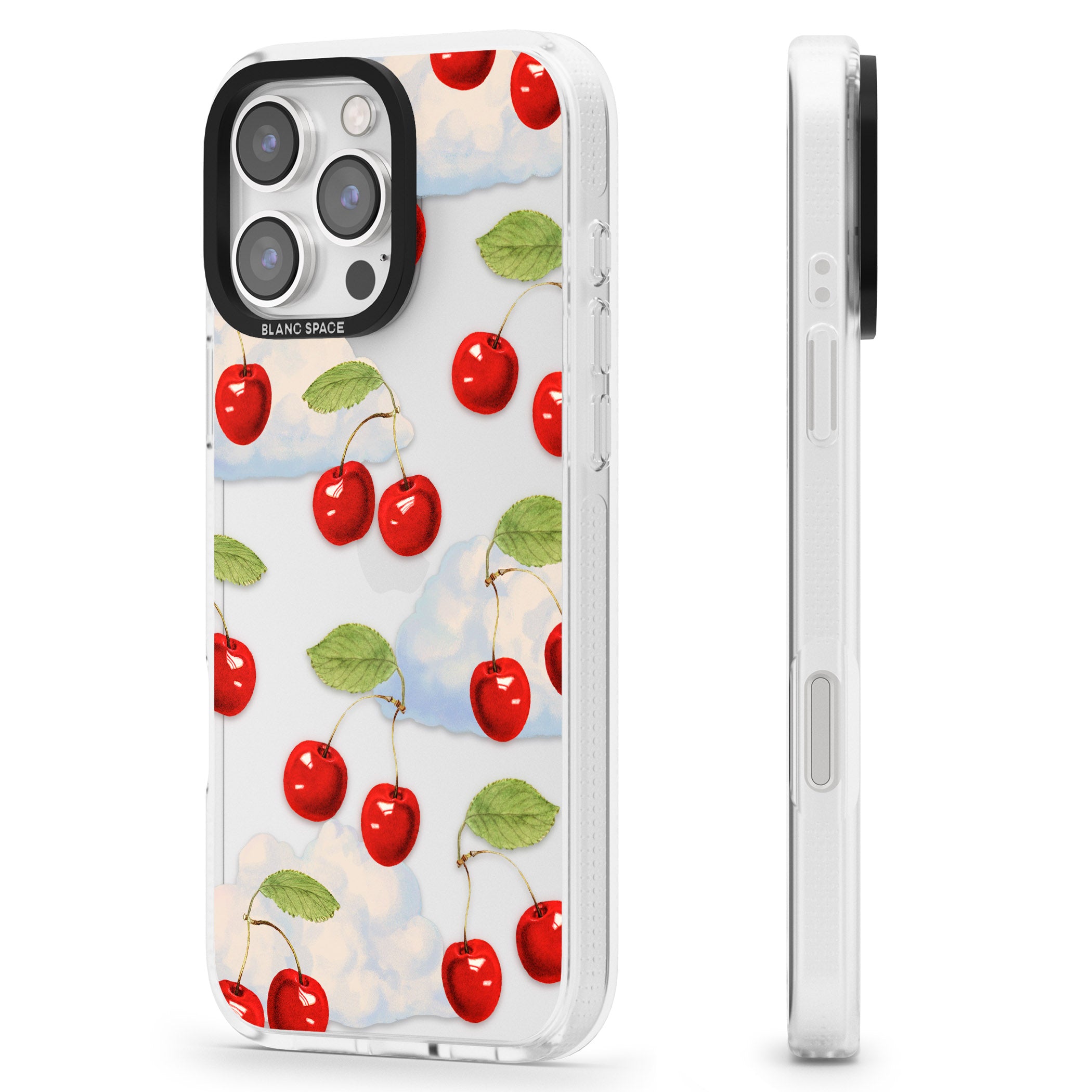 Vintage Cherries & Clouds iPhone 16 Pro Max / 16 Pro Clear Case Impact Air - Blanc Space