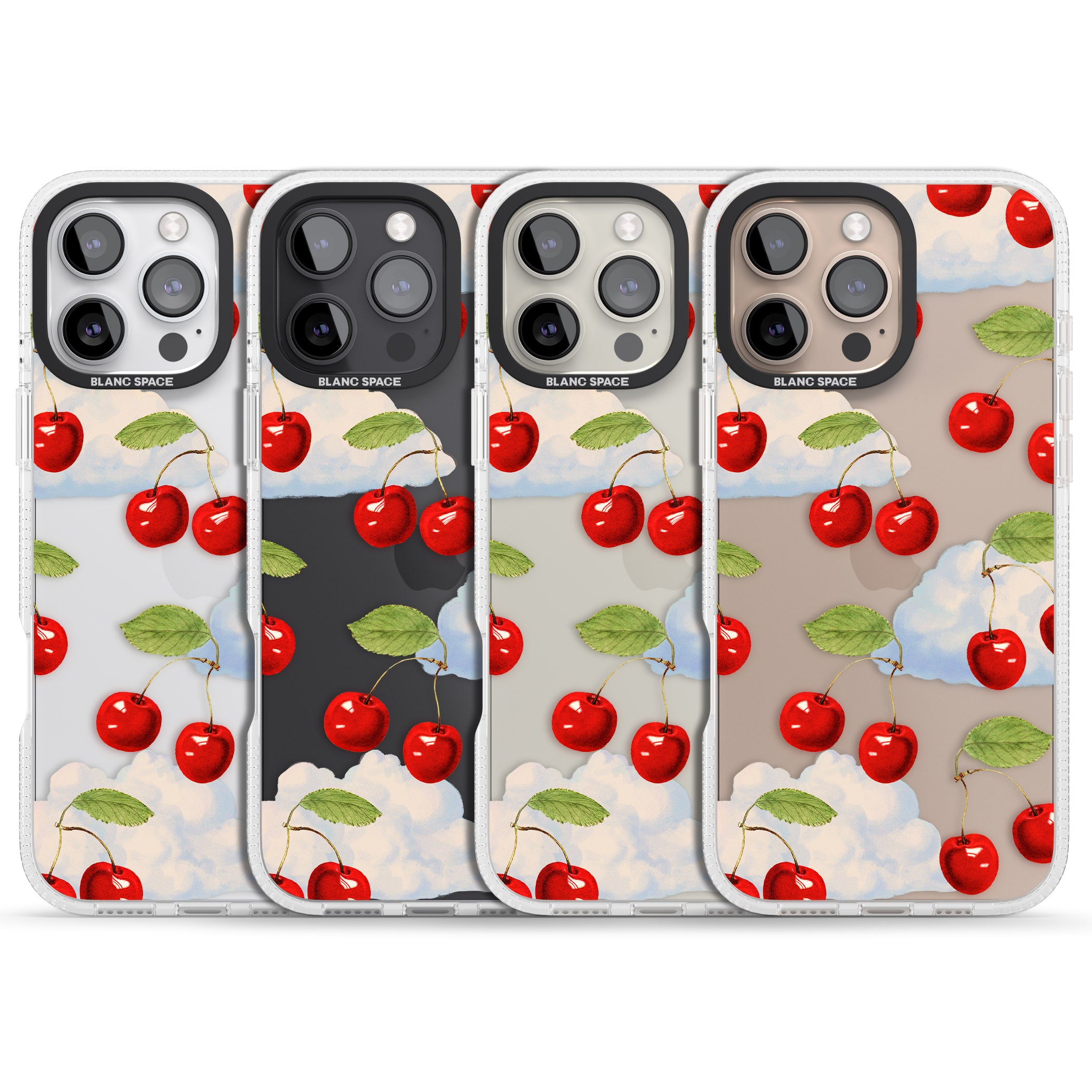 Vintage Cherries & Clouds iPhone 16 Pro Max / 16 Pro Clear Case Impact Air - Blanc Space