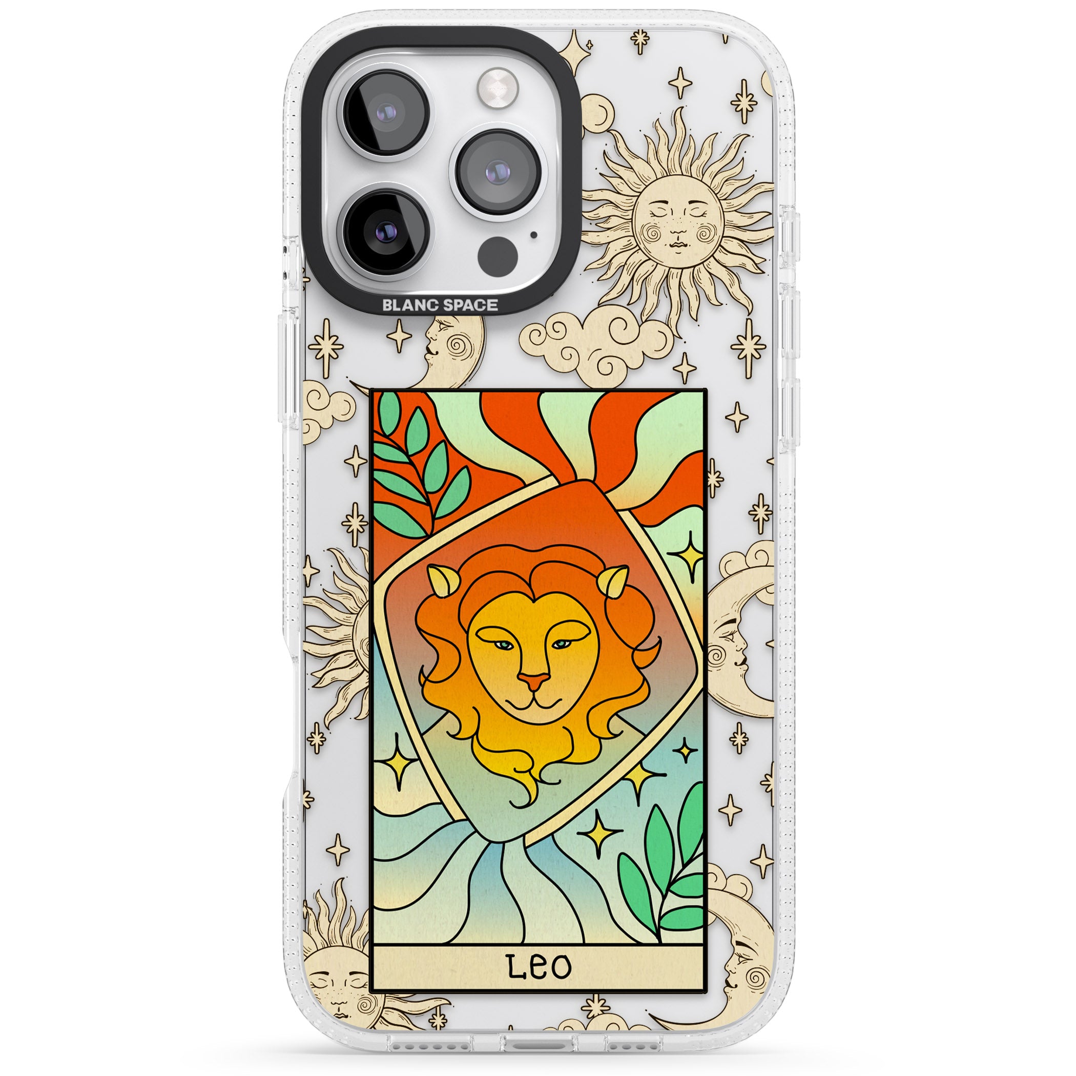 Celestial Zodiac - Leo iPhone 16 Pro Max / 16 Pro Clear Case Impact Air - Blanc Space