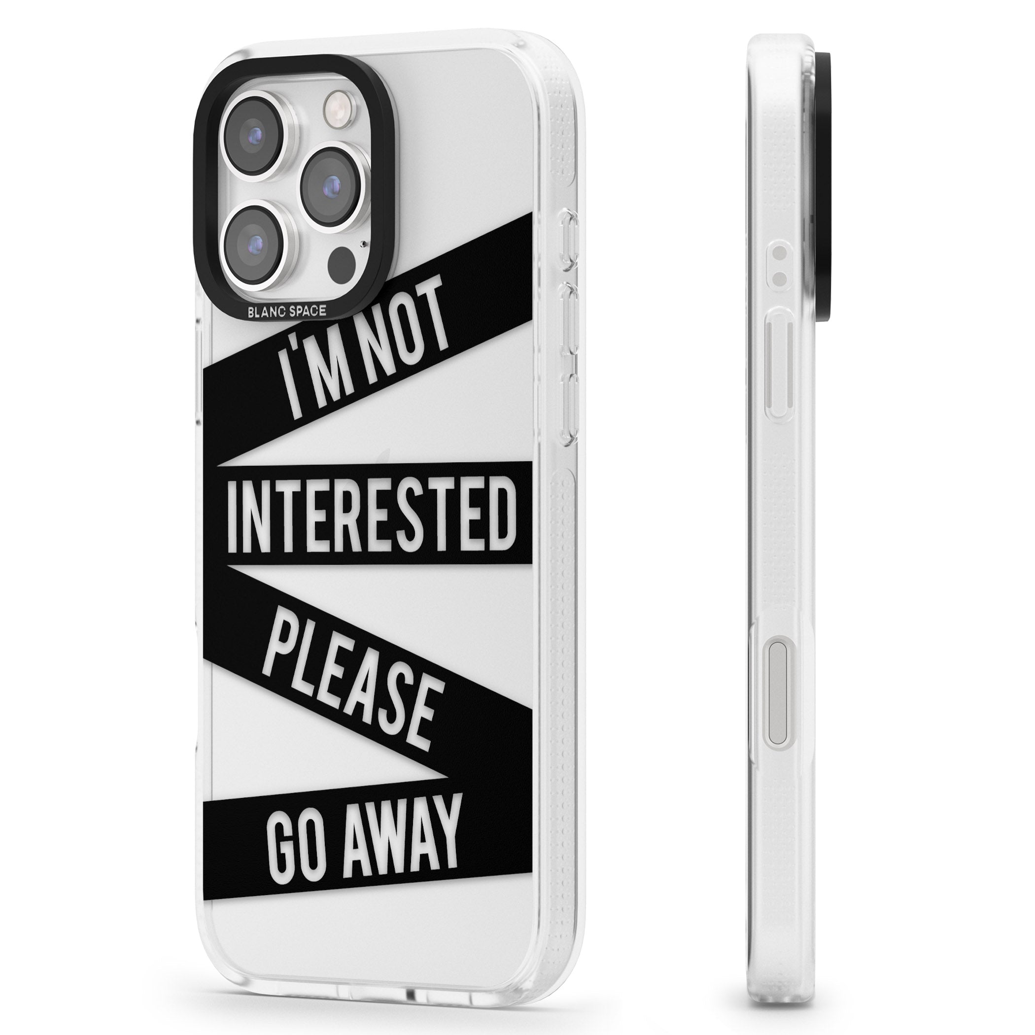 Black Stripes I'm Not Interested iPhone 16 Pro Max / 16 Pro Clear Case Impact Air - Blanc Space