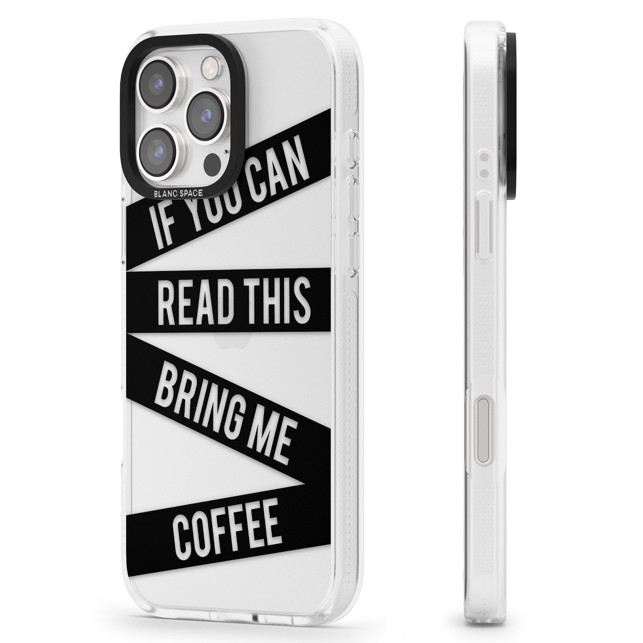 Black Stripes Bring Me Coffee iPhone 16 Pro Max / 16 Pro Clear Case Impact Air - Blanc Space