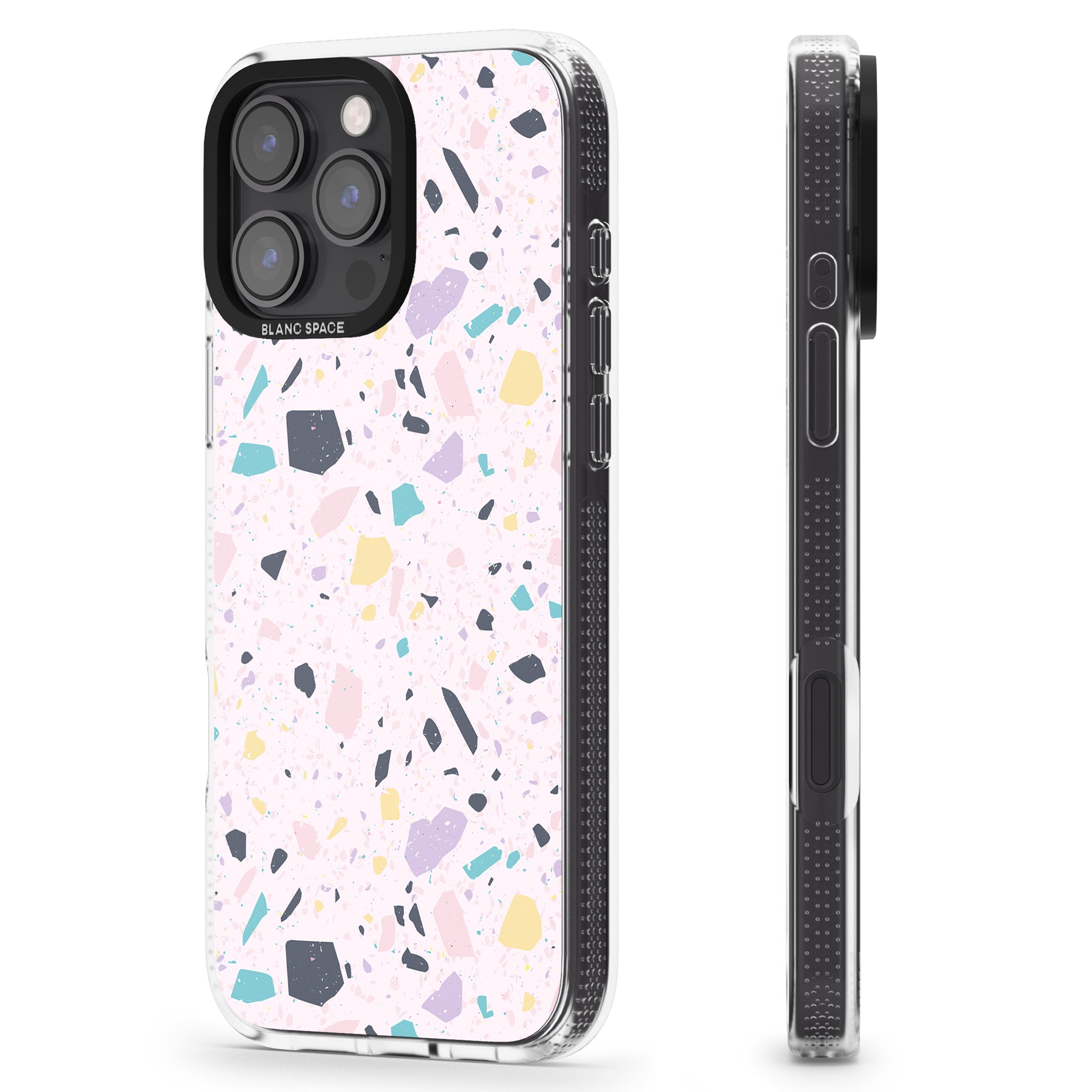 Pink, Purple & Turquoise Terrazzo Pattern iPhone 16 Pro Max / 16 Pro Clear Case Impact Air - Blanc Space