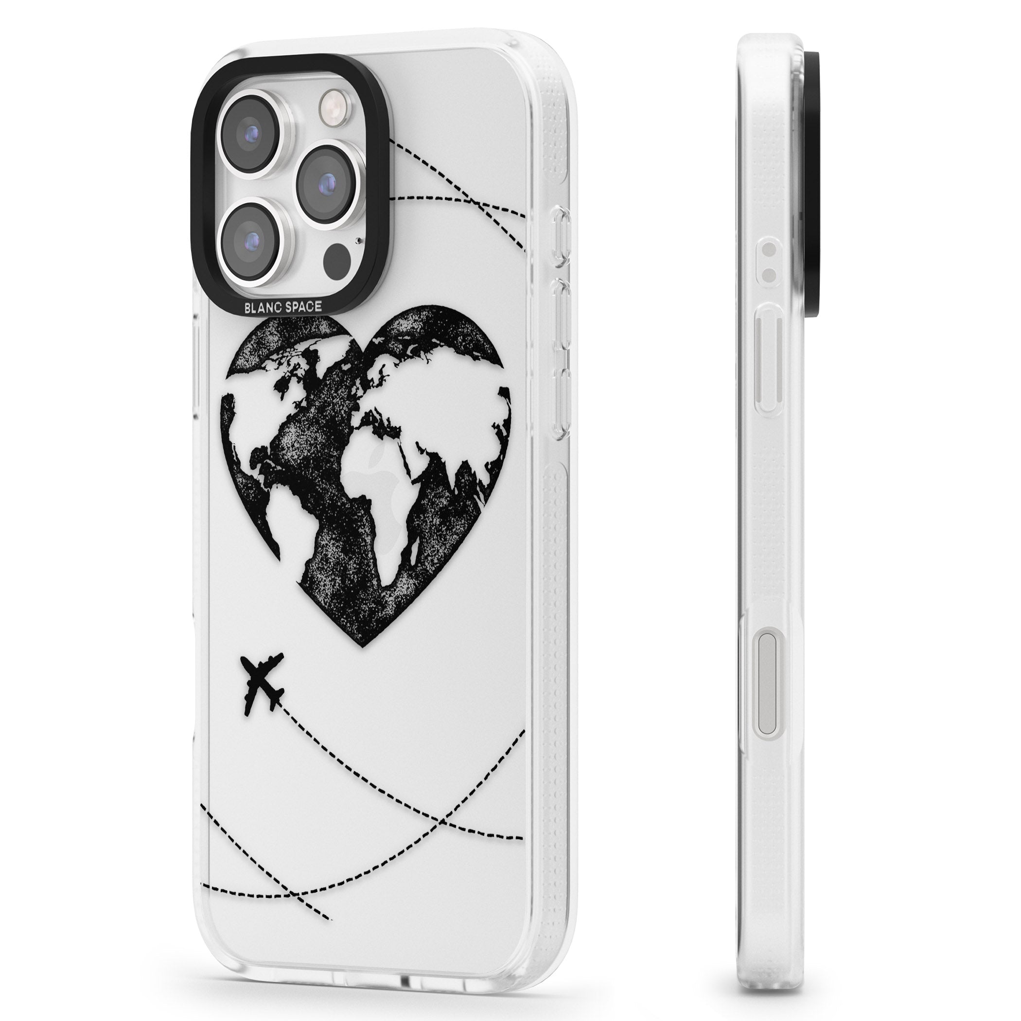 Globe Heart iPhone 16 Pro Max / 16 Pro Clear Case Impact Air - Blanc Space