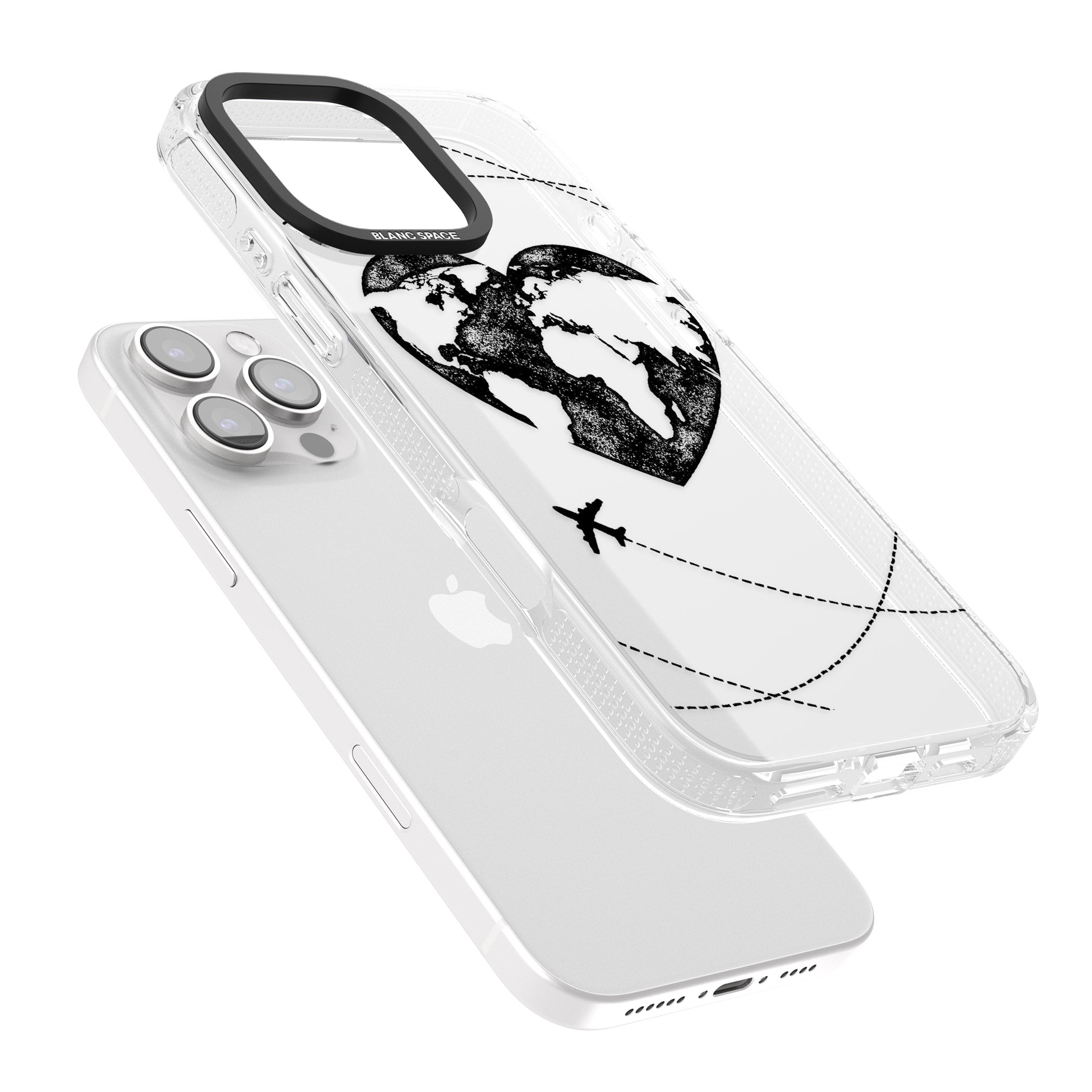 Globe Heart iPhone 16 Pro Max / 16 Pro Clear Case Impact Air - Blanc Space
