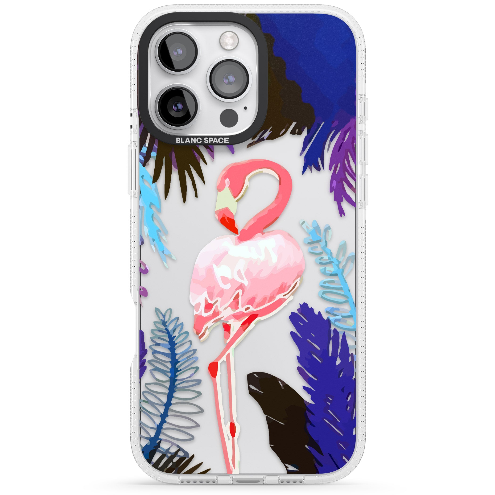 Tropical Flamingo iPhone 16 Pro Max / 16 Pro Clear Case Impact Air - Blanc Space