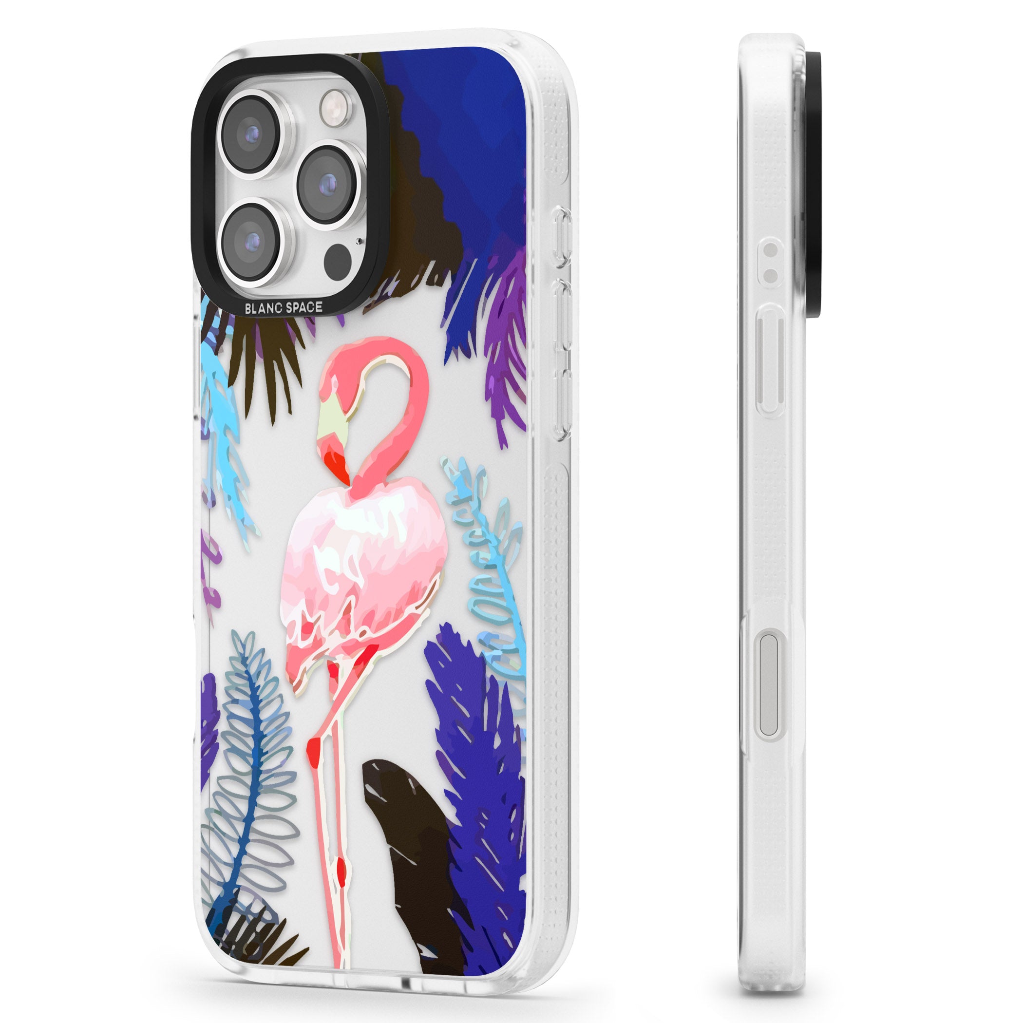 Tropical Flamingo iPhone 16 Pro Max / 16 Pro Clear Case Impact Air - Blanc Space