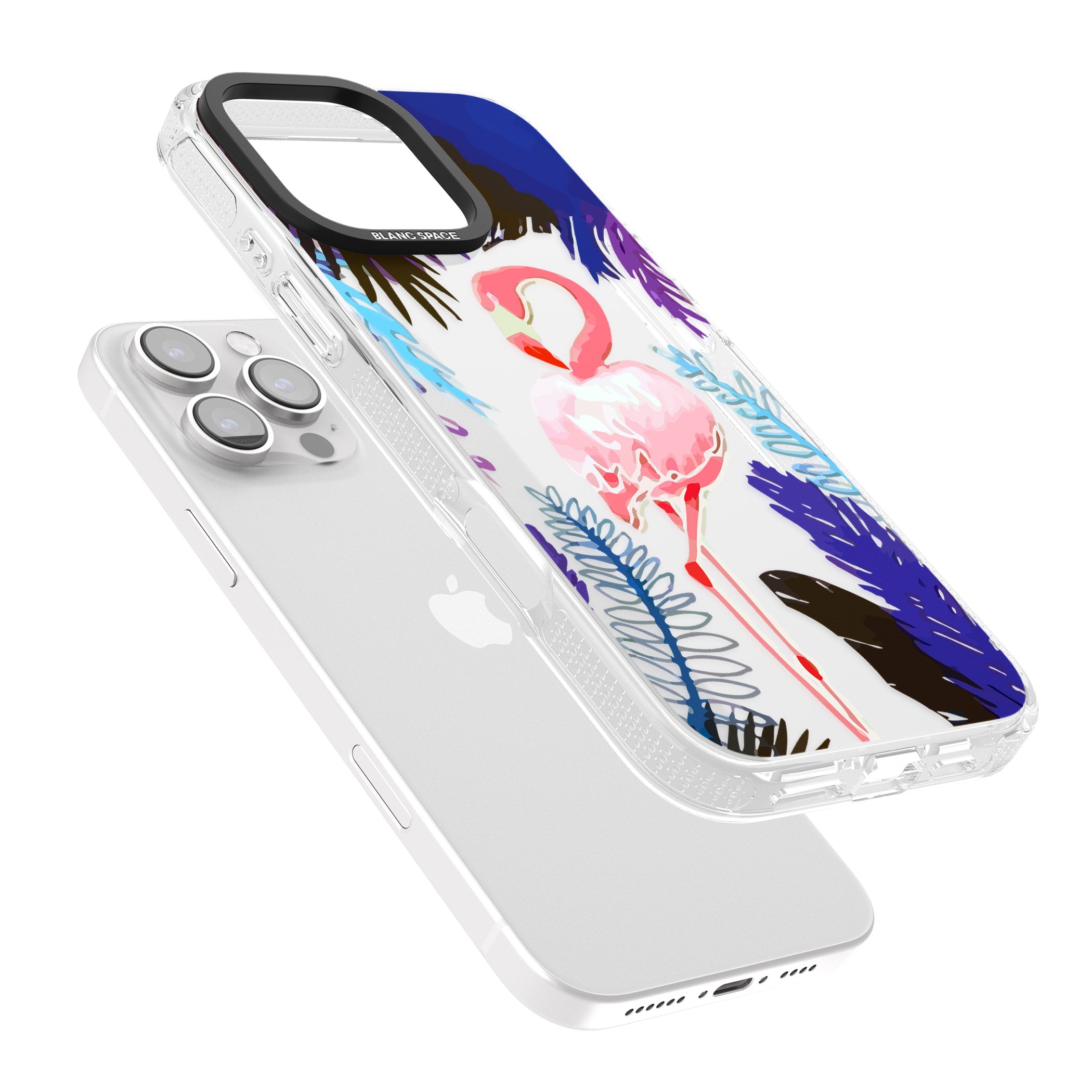 Tropical Flamingo iPhone 16 Pro Max / 16 Pro Clear Case Impact Air - Blanc Space