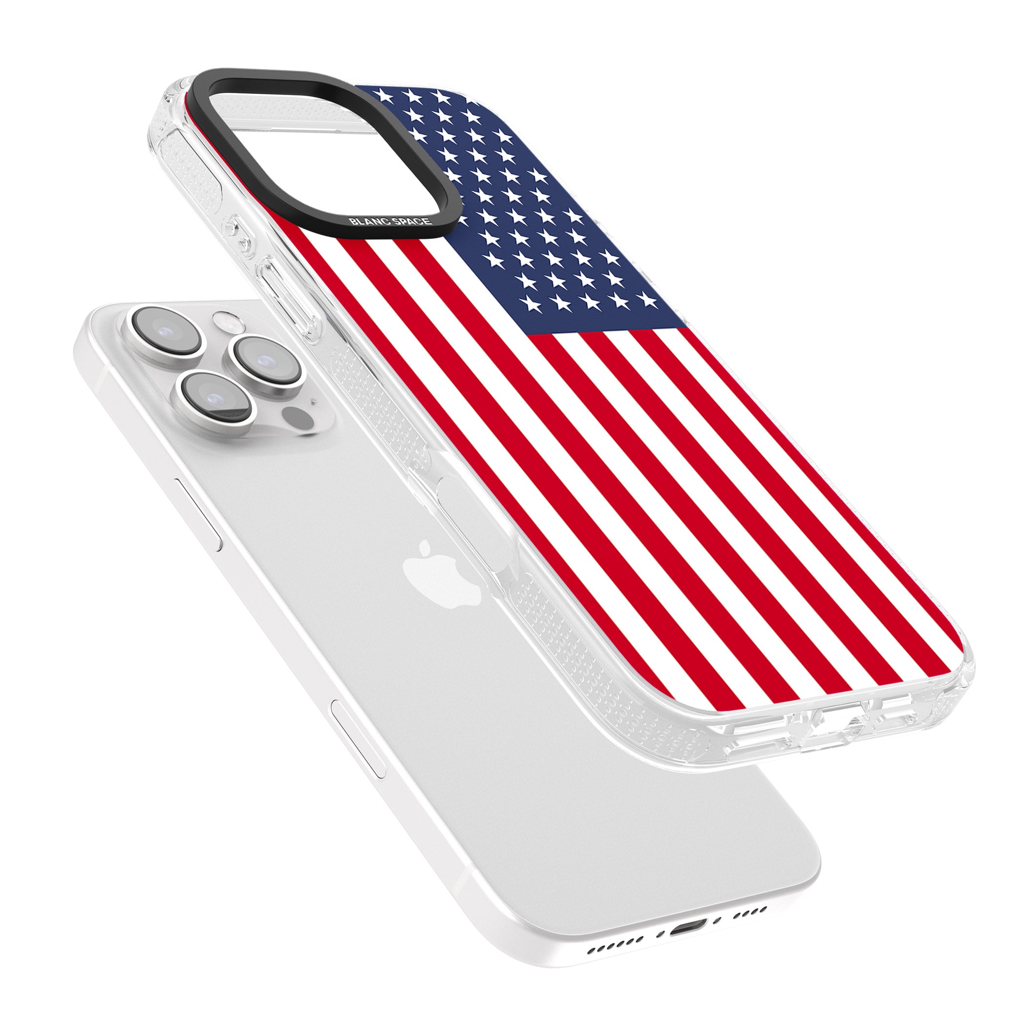American Flag iPhone 16 Pro Max / 16 Pro Clear Case Impact Air - Blanc Space