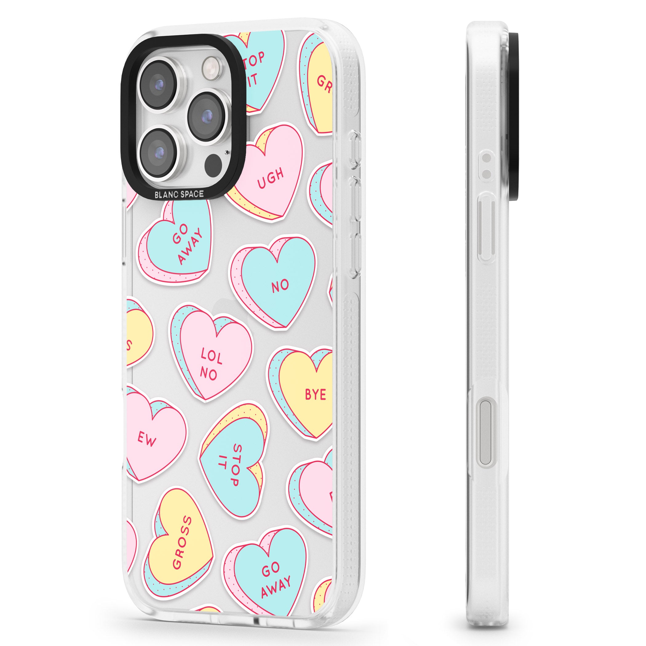 Sarcastic Love Hearts iPhone 16 Pro Max / 16 Pro Clear Case Impact Air - Blanc Space