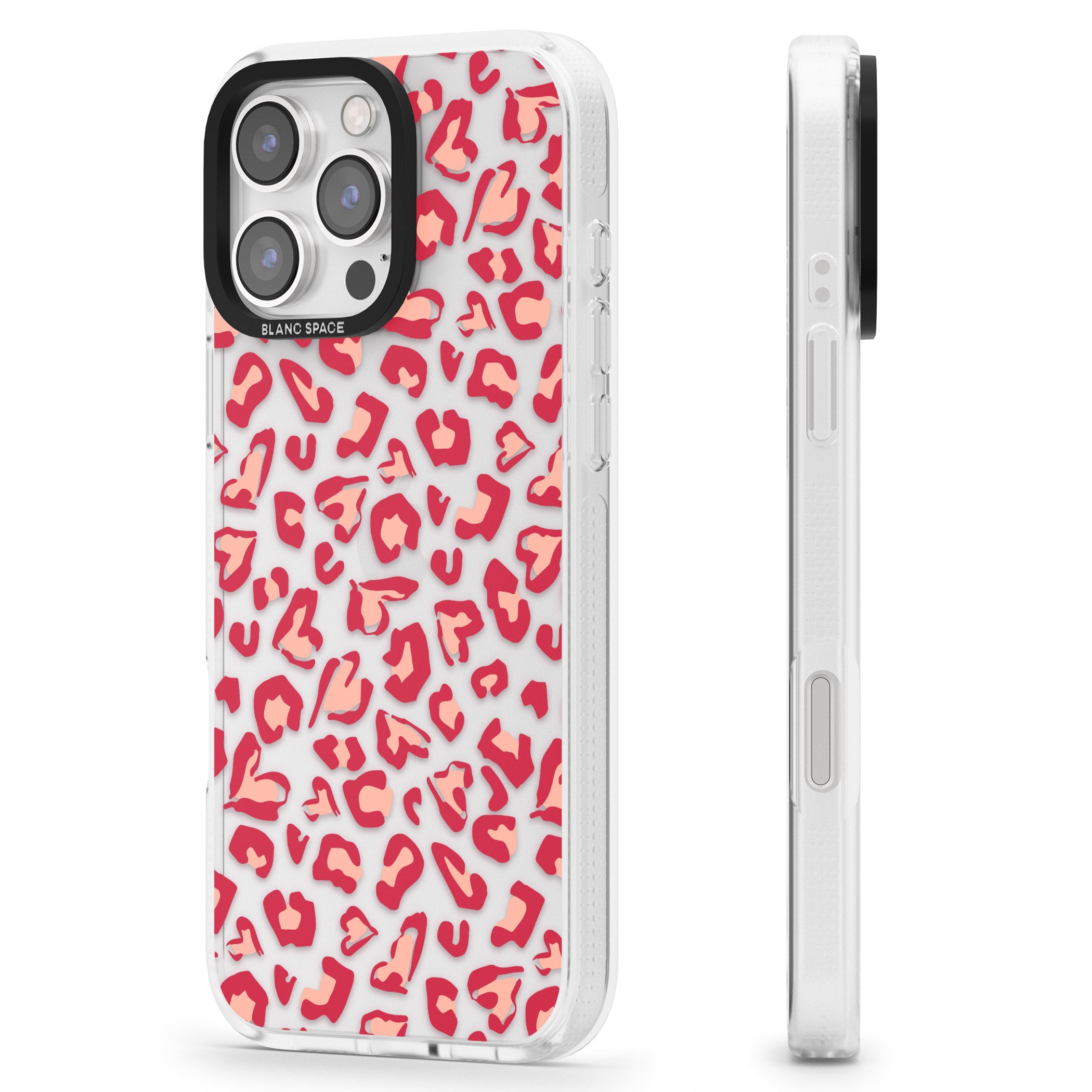 Heart Leopard Print iPhone 16 Pro Max / 16 Pro Clear Case Impact Air - Blanc Space