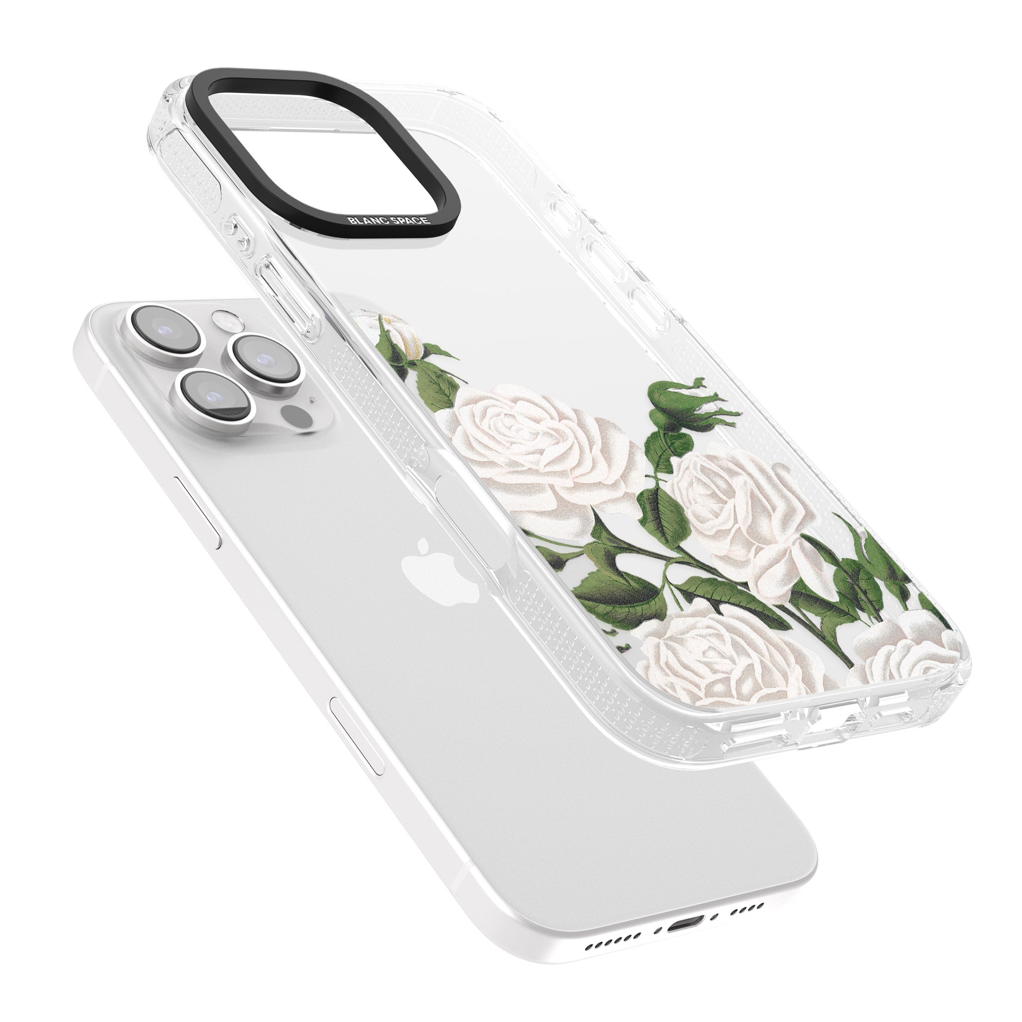 White Vintage Painted Flowers iPhone 16 Pro Max / 16 Pro Clear Case Impact Air - Blanc Space