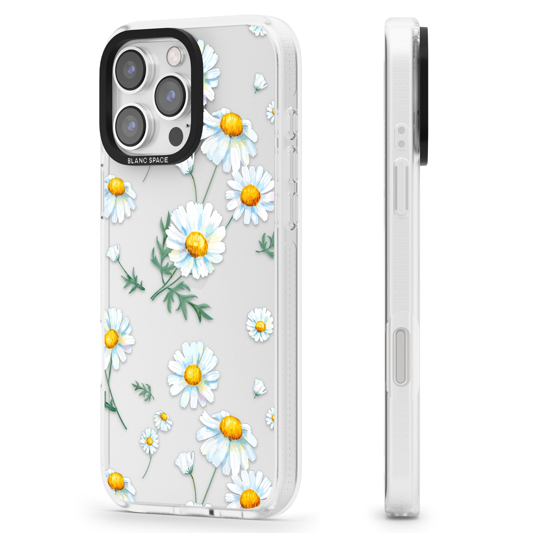 Vintage Painted Daisies iPhone 16 Pro Max / 16 Pro Clear Case Impact Air - Blanc Space