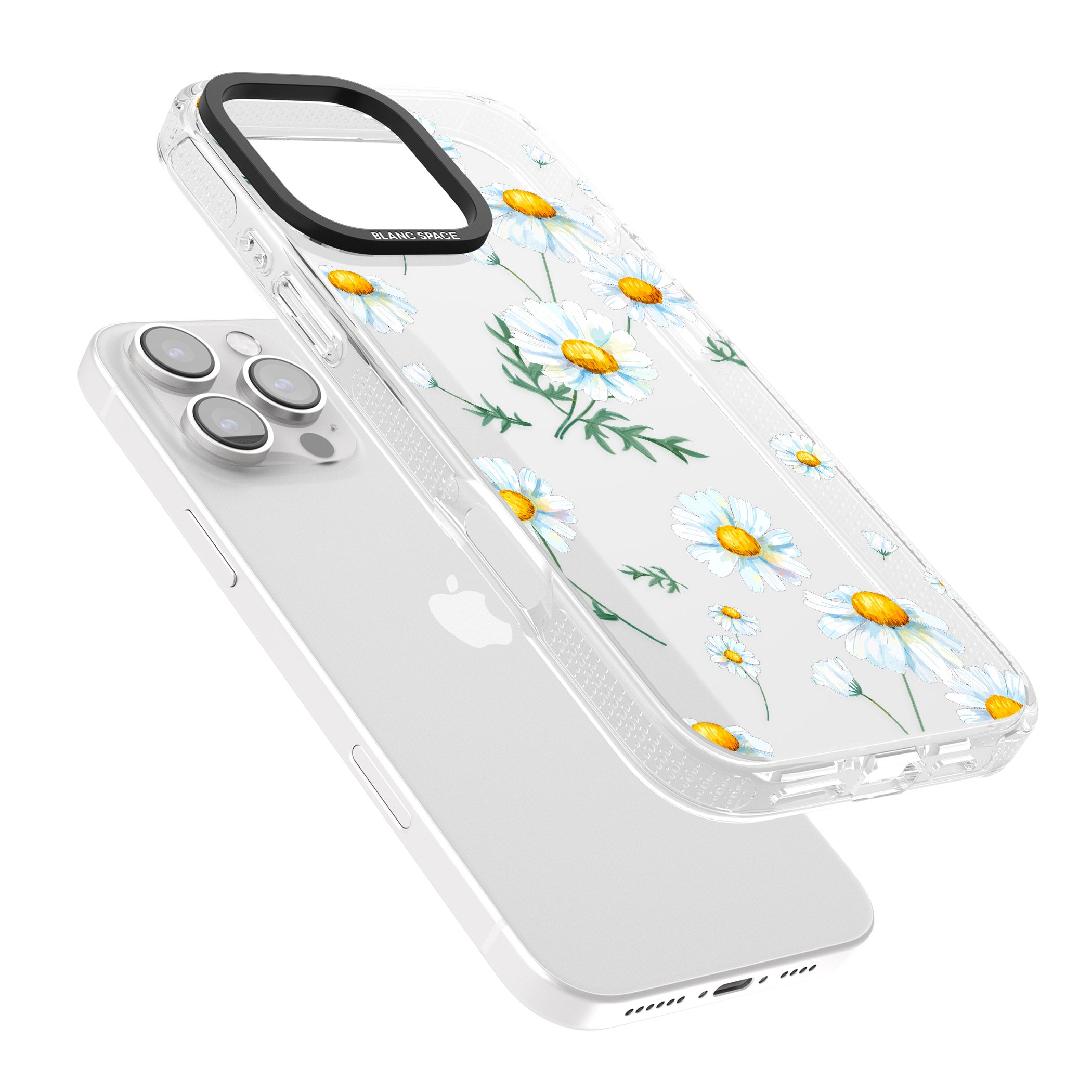 Vintage Painted Daisies iPhone 16 Pro Max / 16 Pro Clear Case Impact Air - Blanc Space