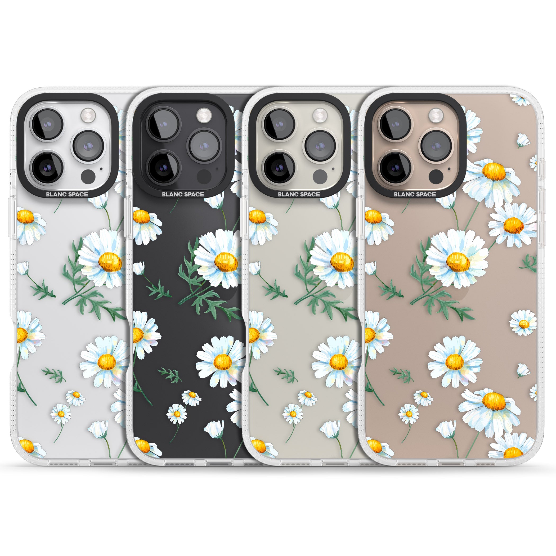 Vintage Painted Daisies iPhone 16 Pro Max / 16 Pro Clear Case Impact Air - Blanc Space