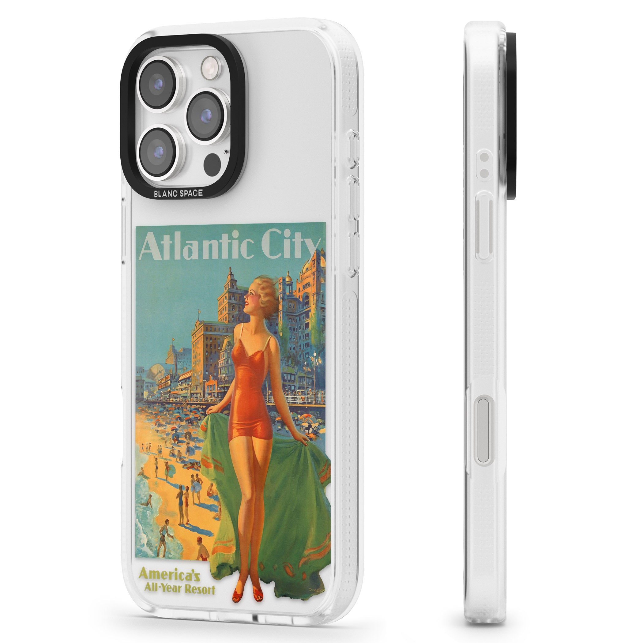 Atlantic City Vacation Poster iPhone 16 Pro Max / 16 Pro Clear Case Impact Air - Blanc Space
