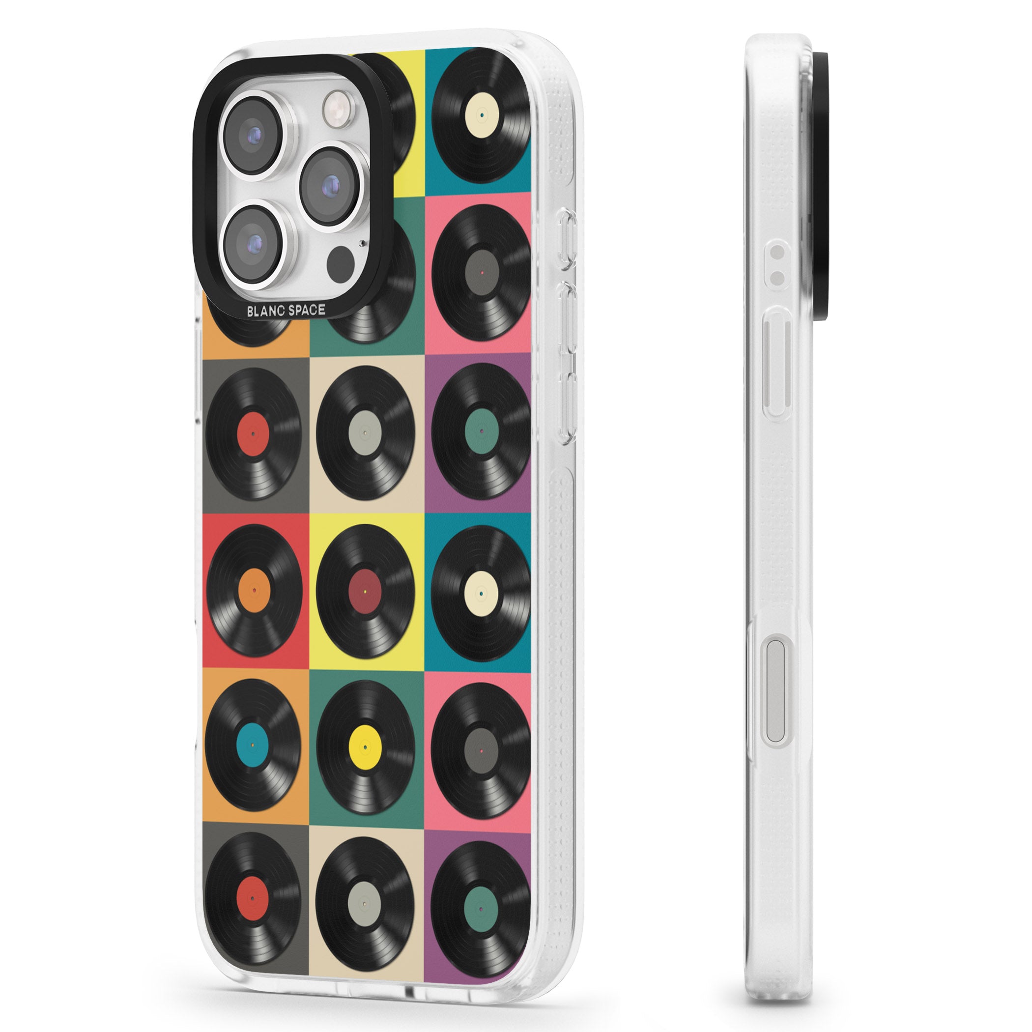 Vinyl Record Pattern iPhone 16 Pro Max / 16 Pro Clear Case Impact Air - Blanc Space