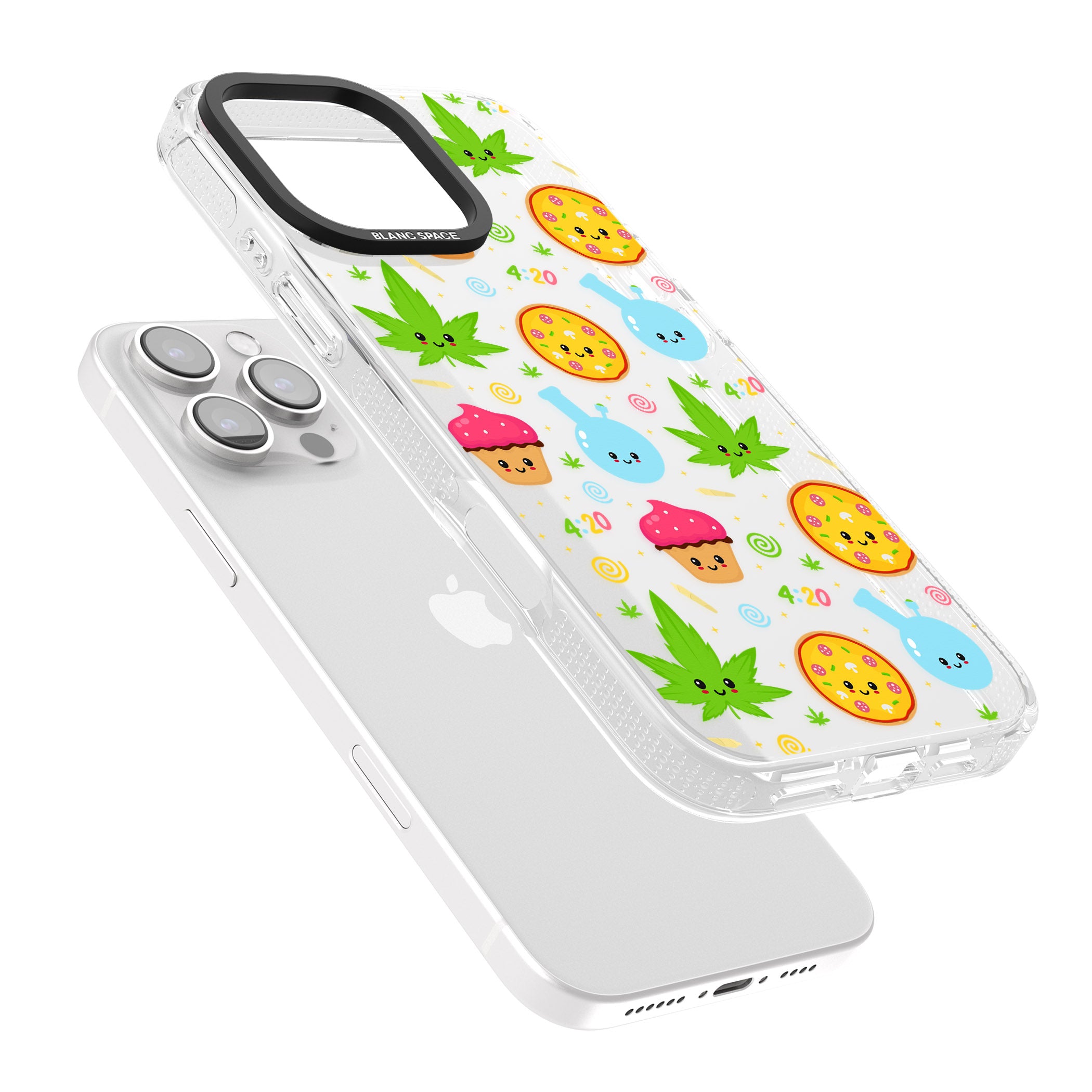 Kawaii Weed Pattern iPhone 16 Pro Max / 16 Pro Clear Case Impact Air - Blanc Space