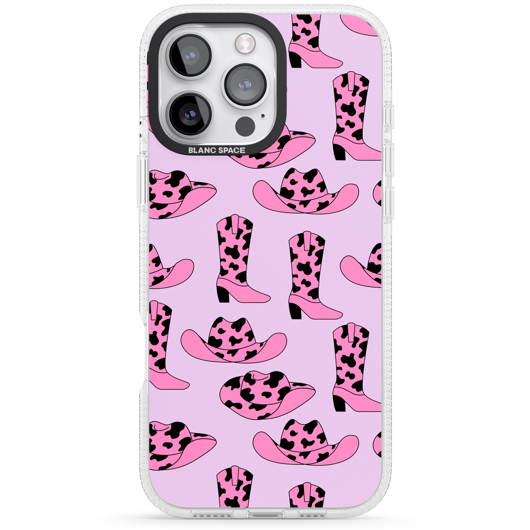 Cow-Girl Pattern iPhone 16 Pro Max / 16 Pro Clear Case Impact Air - Blanc Space