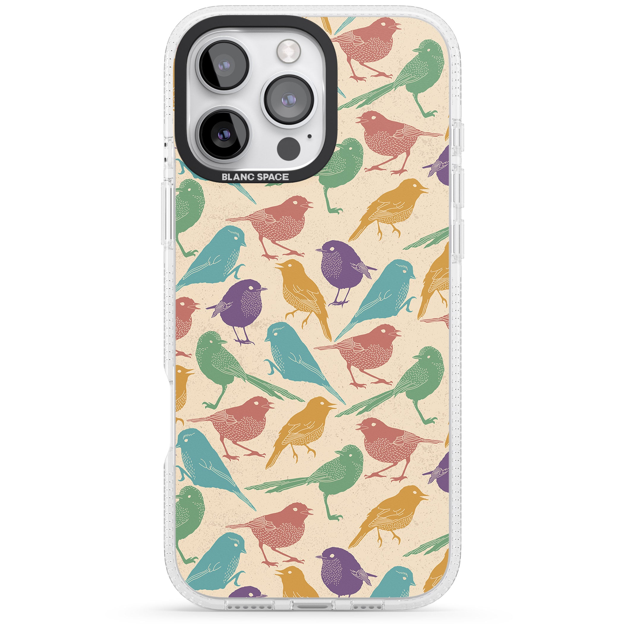 Colourful Feathered Friends Bird iPhone 16 Pro Max / 16 Pro Clear Case Impact Air - Blanc Space