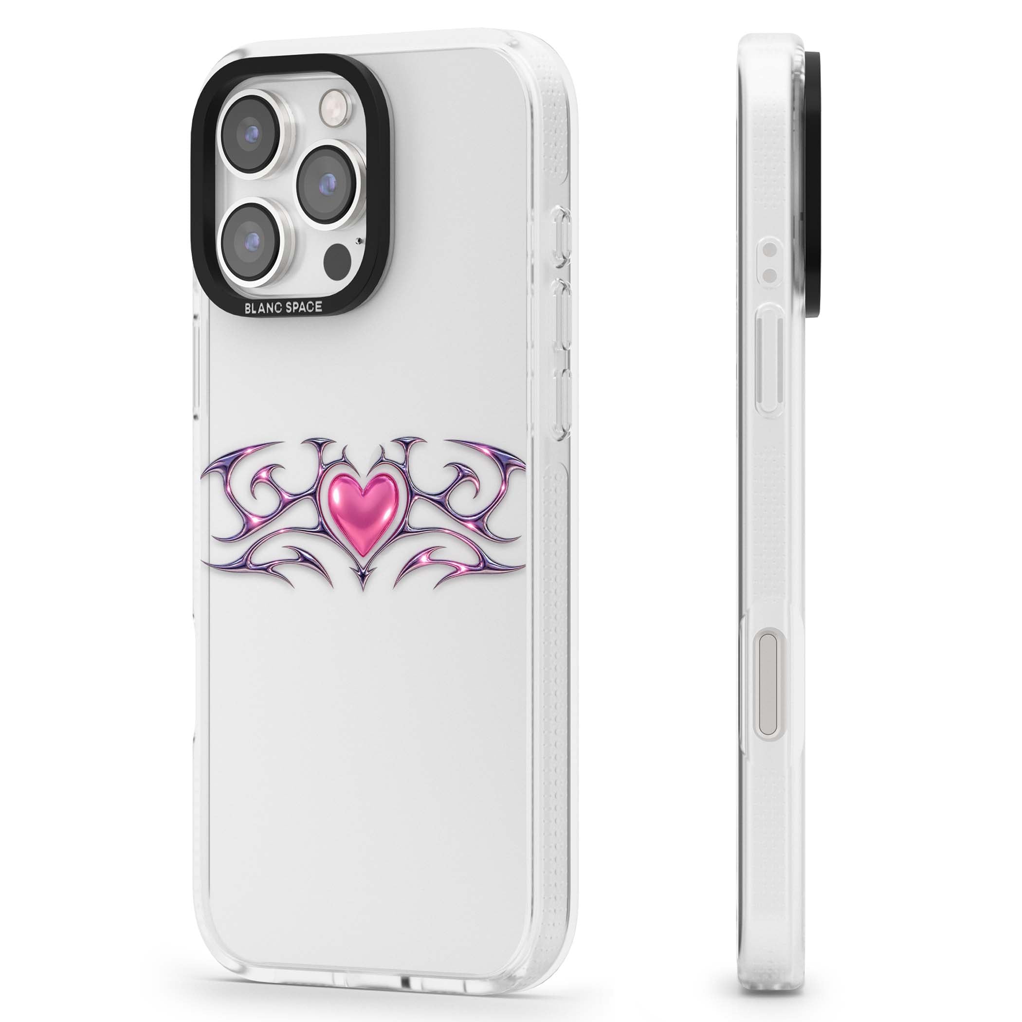 Pink Chrome Heart y2k iPhone case | Clear Case Impact Air case for iPhone 16 Pro, iPhone 16 Pro Max