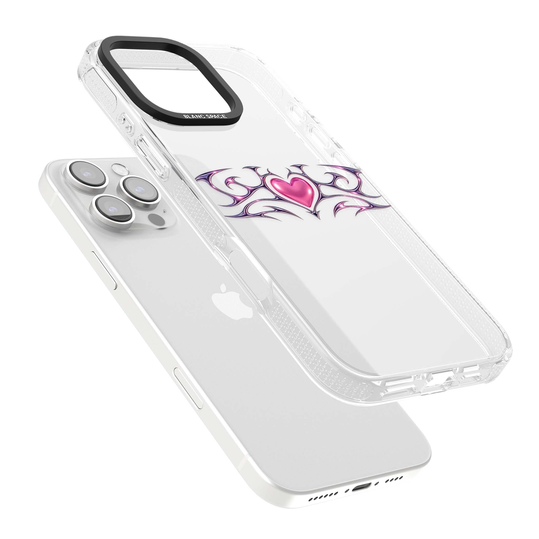 Pink Chrome Heart y2k iPhone case | Clear Case Impact Air case for iPhone 16 Pro, iPhone 16 Pro Max