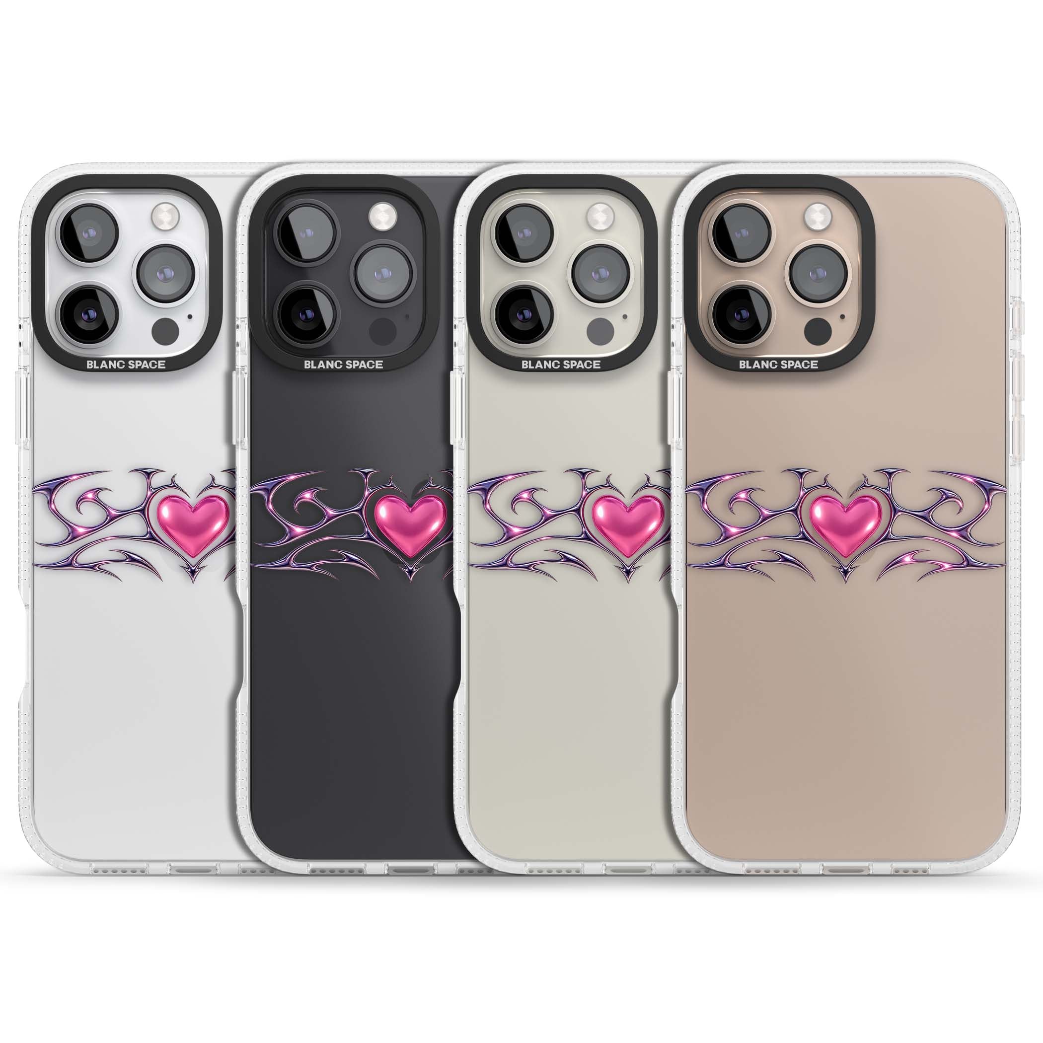 Pink Chrome Heart y2k iPhone case | Clear Case Impact Air case for iPhone 16 Pro, iPhone 16 Pro Max