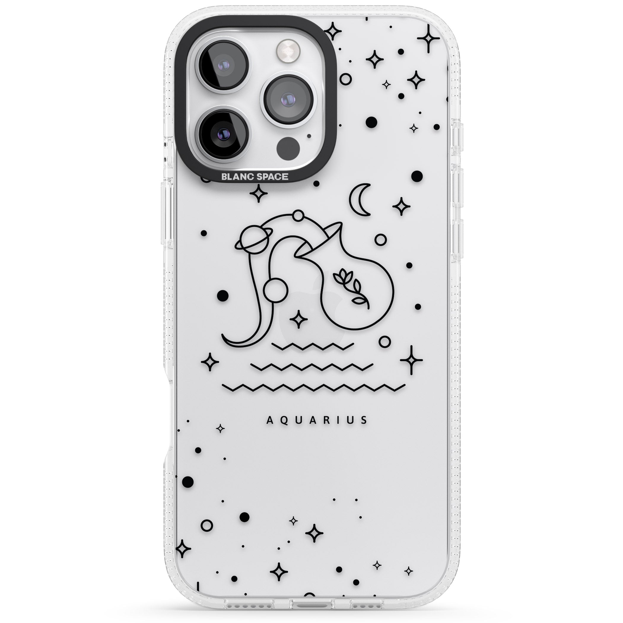 Aquarius Emblem - Transparent Design iPhone 16 Pro Max / 16 Pro Clear Case Impact Air - Blanc Space