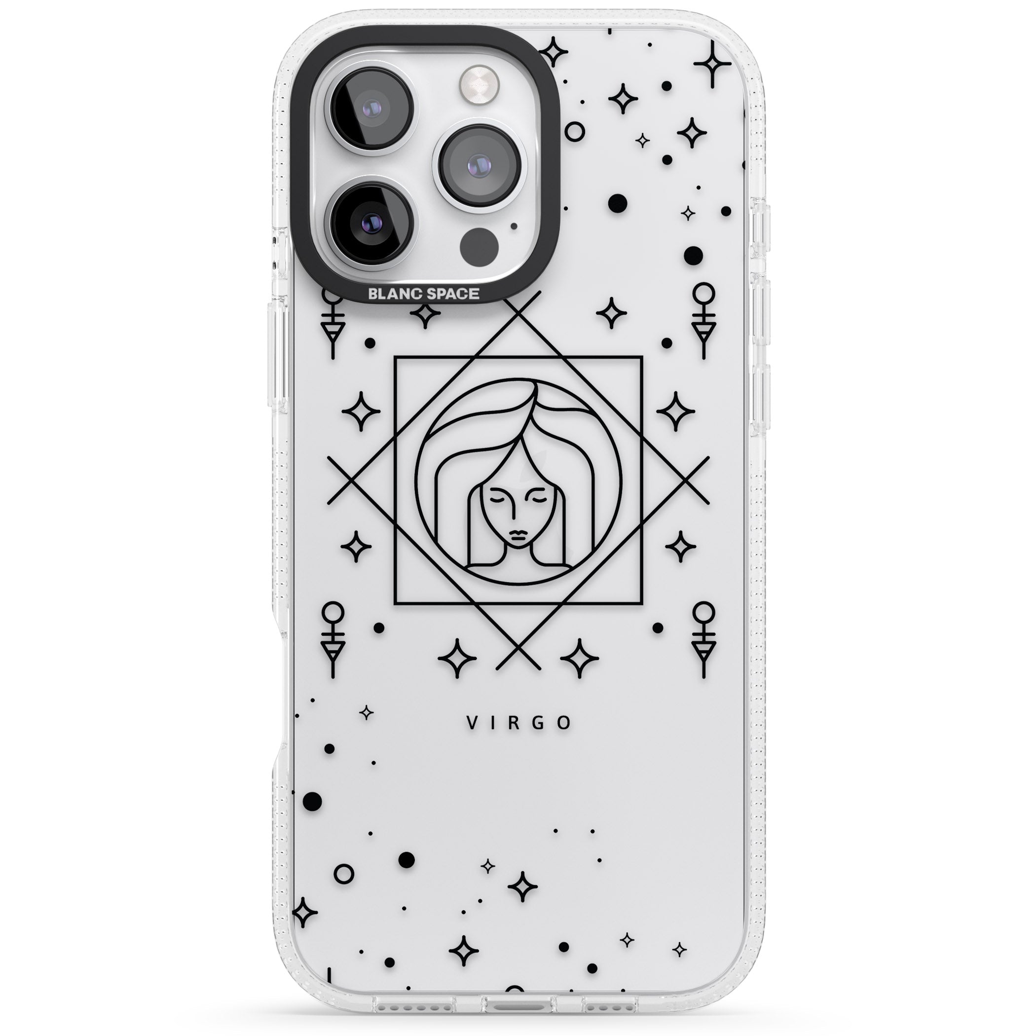 Virgo Emblem - Transparent Design iPhone 16 Pro Max / 16 Pro Clear Case Impact Air - Blanc Space