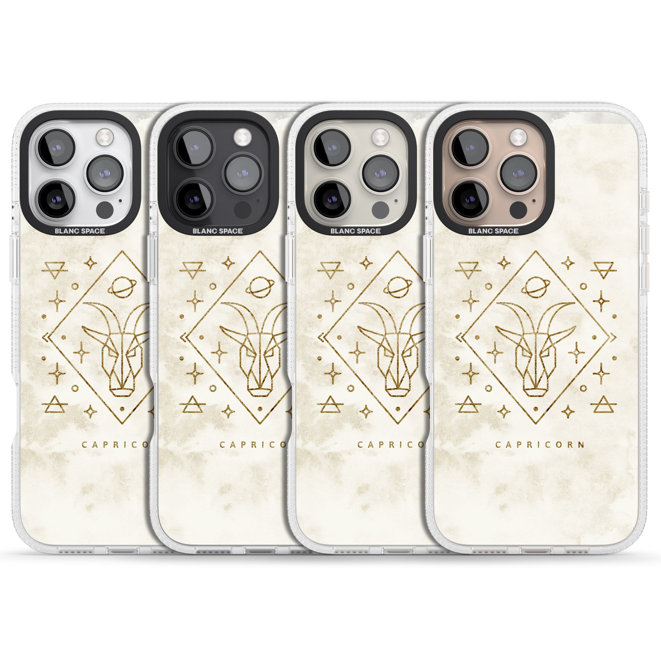 Capricorn Emblem - Solid Gold Marbled Design iPhone 16 Pro Max / 16 Pro Clear Case Impact Air - Blanc Space