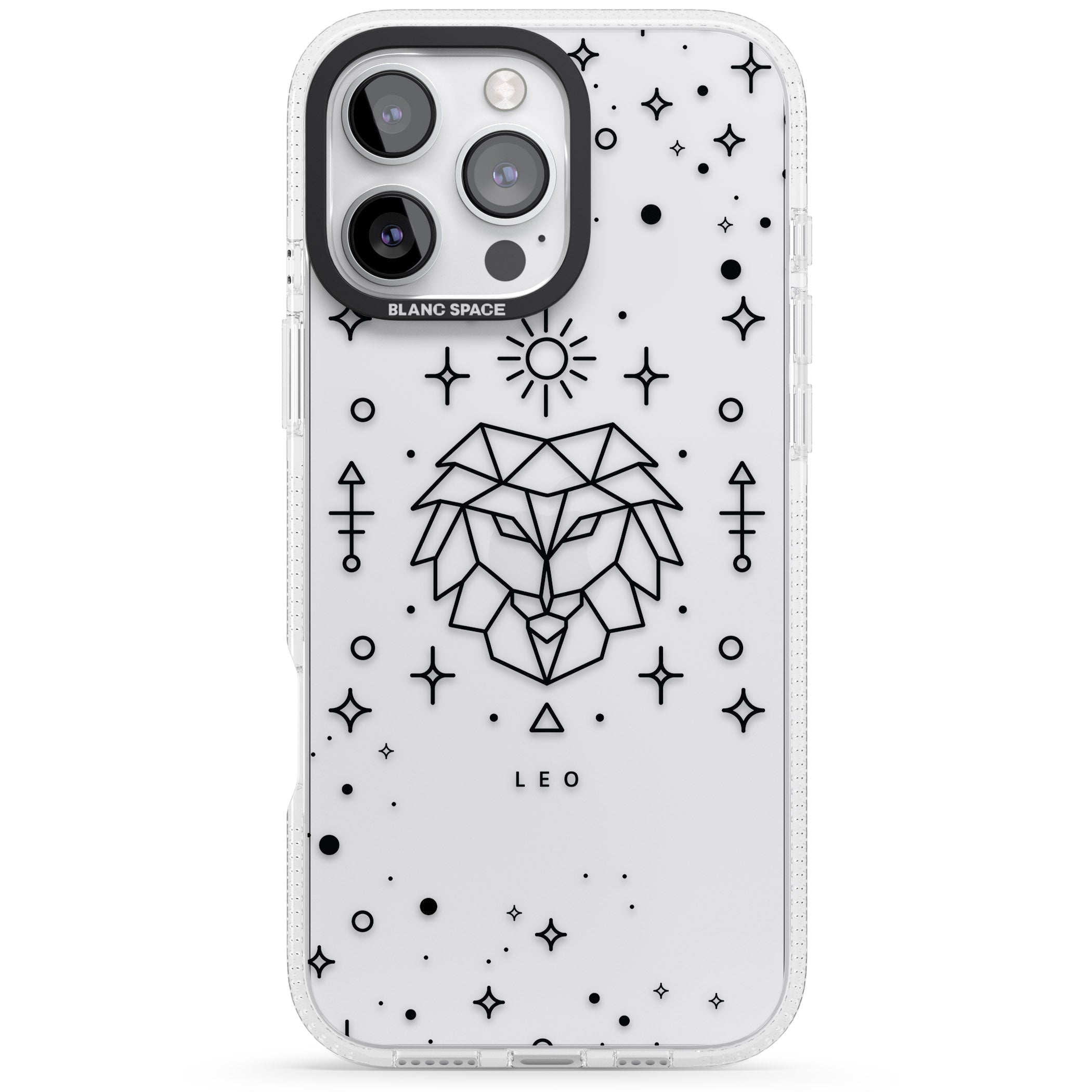 Leo Emblem - Transparent Design iPhone 16 Pro Max / 16 Pro Clear Case Impact Air - Blanc Space