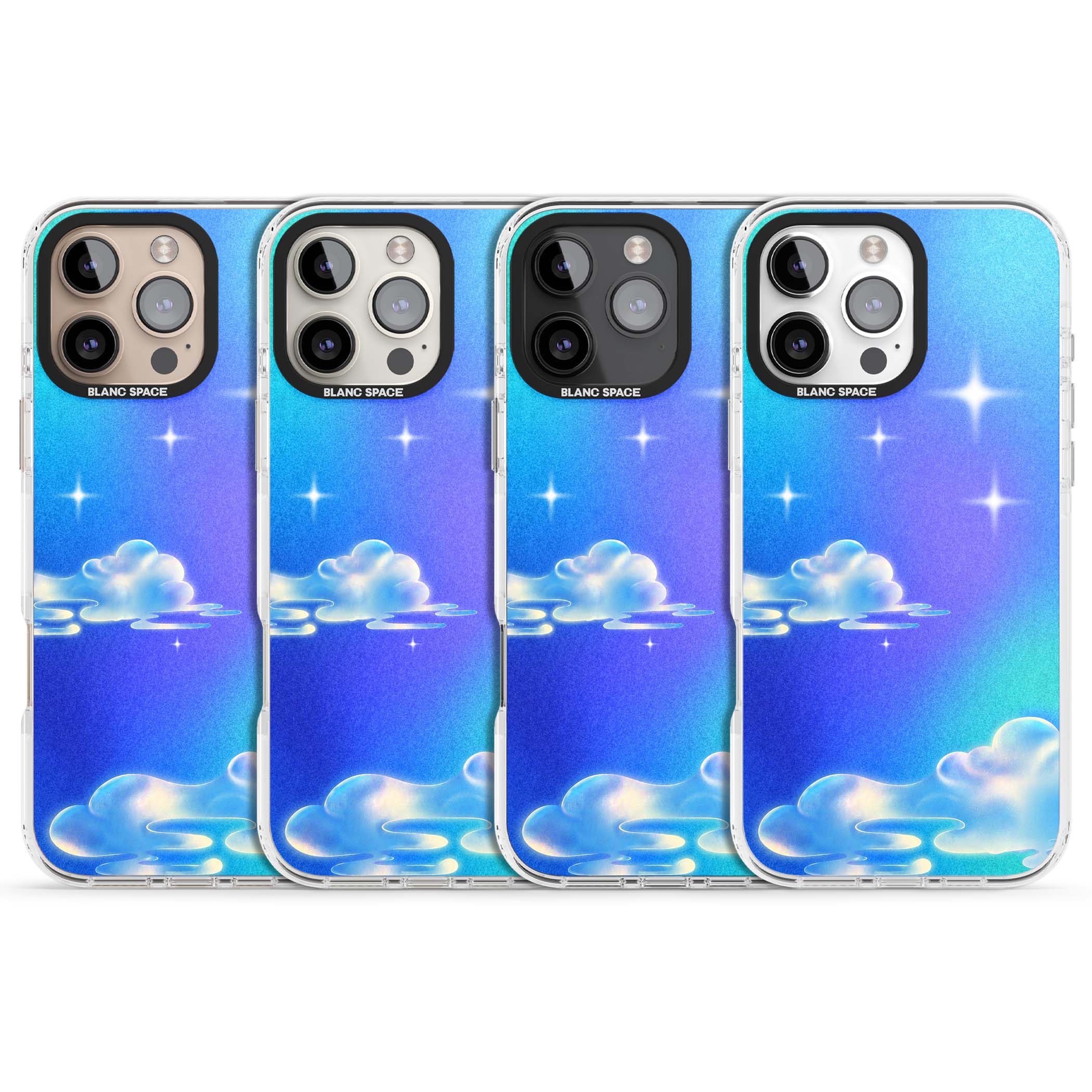 Aurora celestial iPhone case featuring dreamy iridescent clouds, sparkling stars and pastel blue purple sky | Clear Impact case for iPhone 16 Pro, iPhone 16 Pro Max