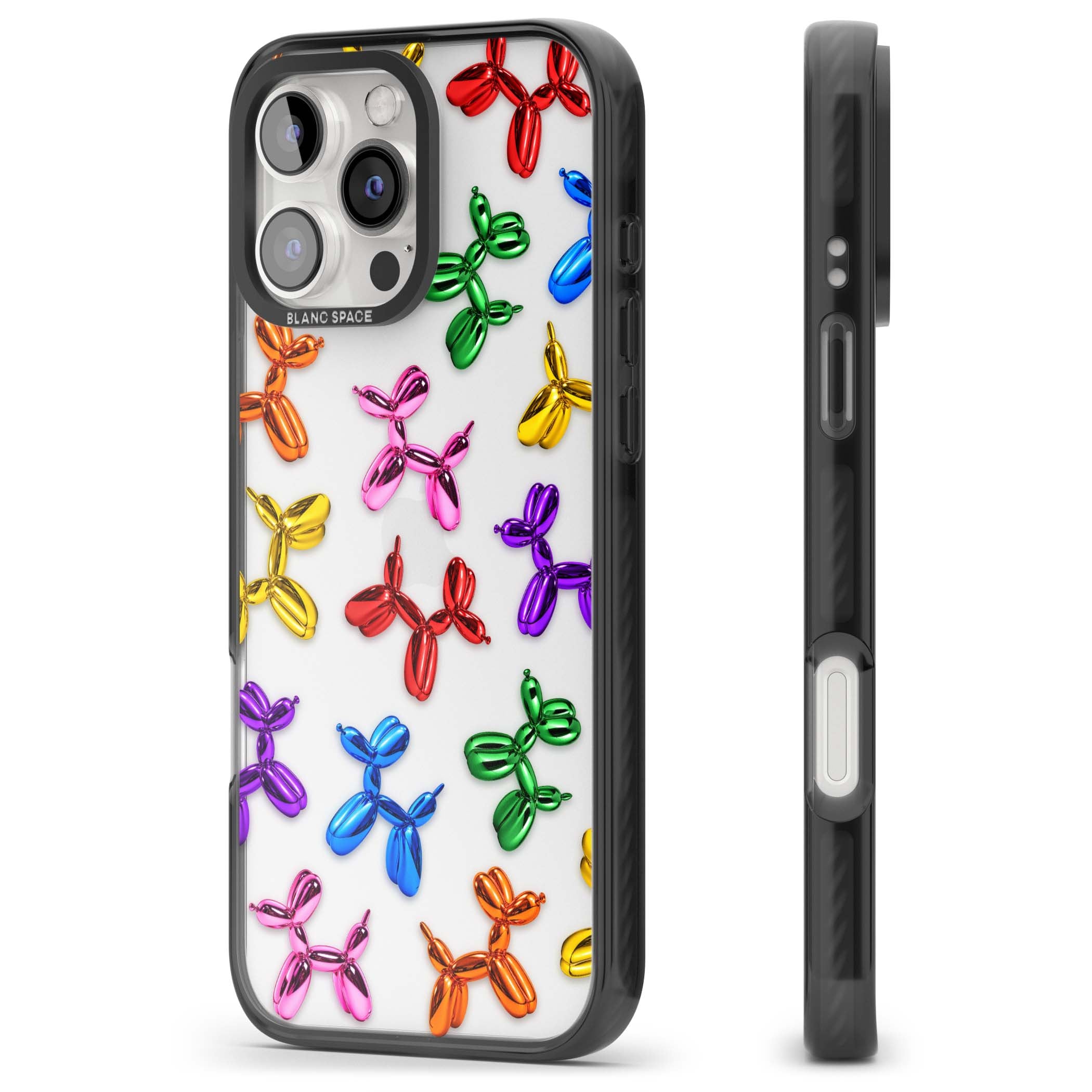 Balloon Dogs pop art iPhone case featuring rainbow chrome balloon dogs in Jeff Koons style | Black Impact case for iPhone 16 Pro, iPhone 16 Pro Max