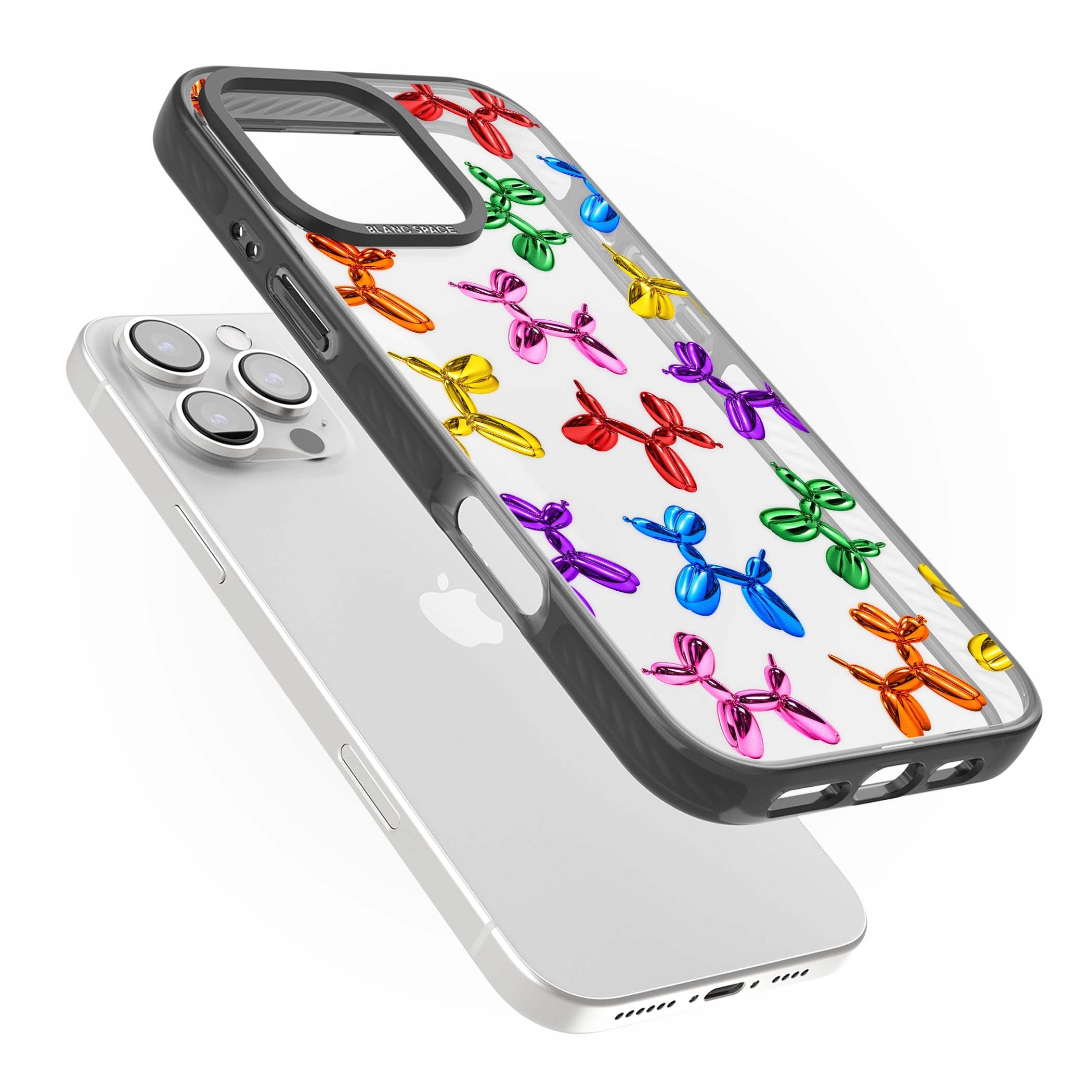 Balloon Dogs pop art iPhone case featuring rainbow chrome balloon dogs in Jeff Koons style | Black Impact case for iPhone 16 Pro, iPhone 16 Pro Max