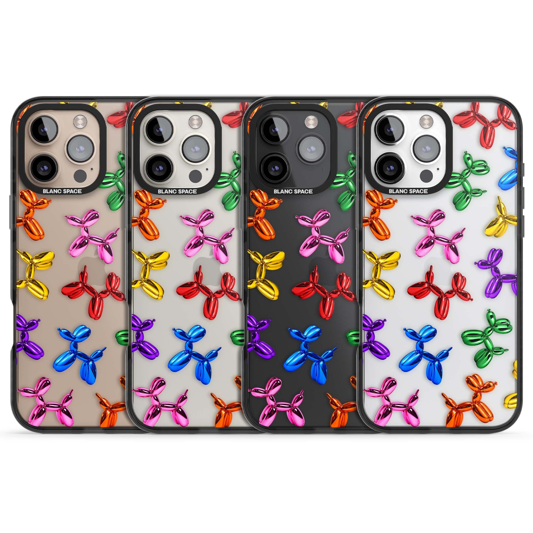 Balloon Dogs pop art iPhone case featuring rainbow chrome balloon dogs in Jeff Koons style | Black Impact case for iPhone 16 Pro, iPhone 16 Pro Max