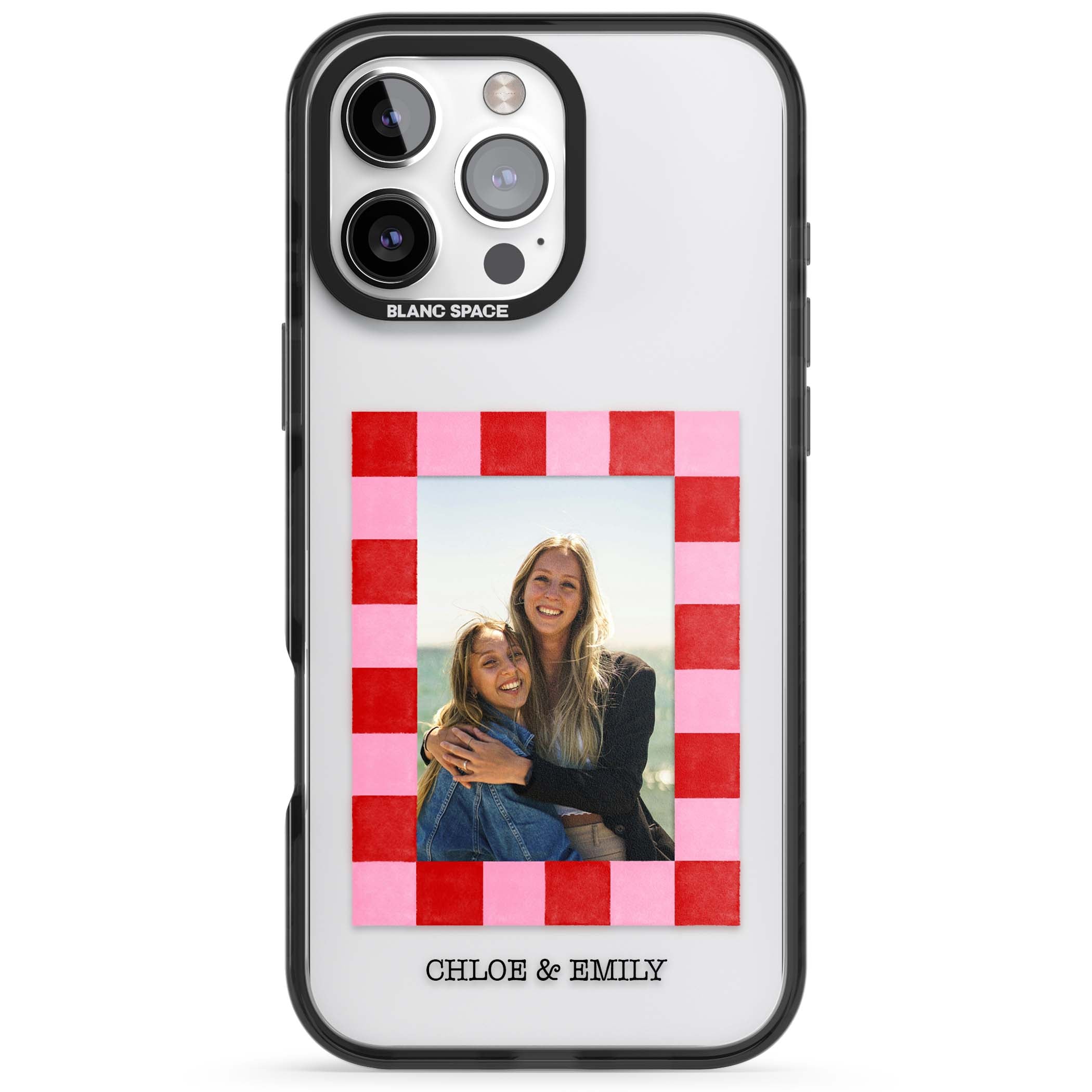 Bubblegum Check Photo for her iPhone case | Black Impact case for iPhone 16 Pro, iPhone 16 Pro Max
