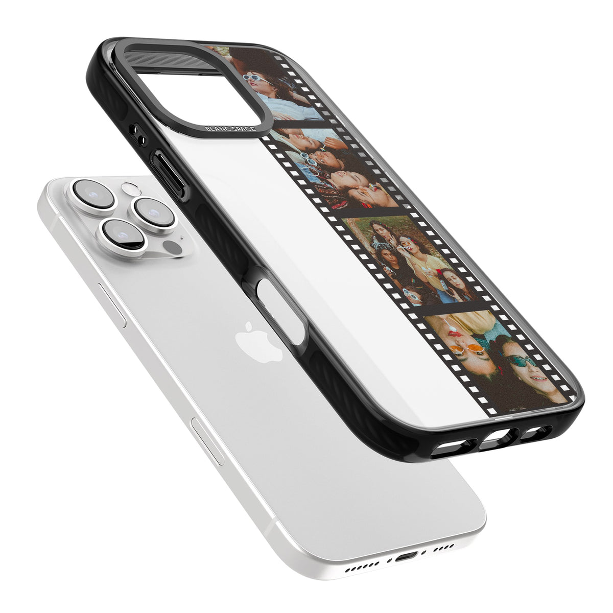Personalised Photo Film Strip iPhone 16 Pro / iPhone 16 Pro Max Impact Black Phone Case angled
