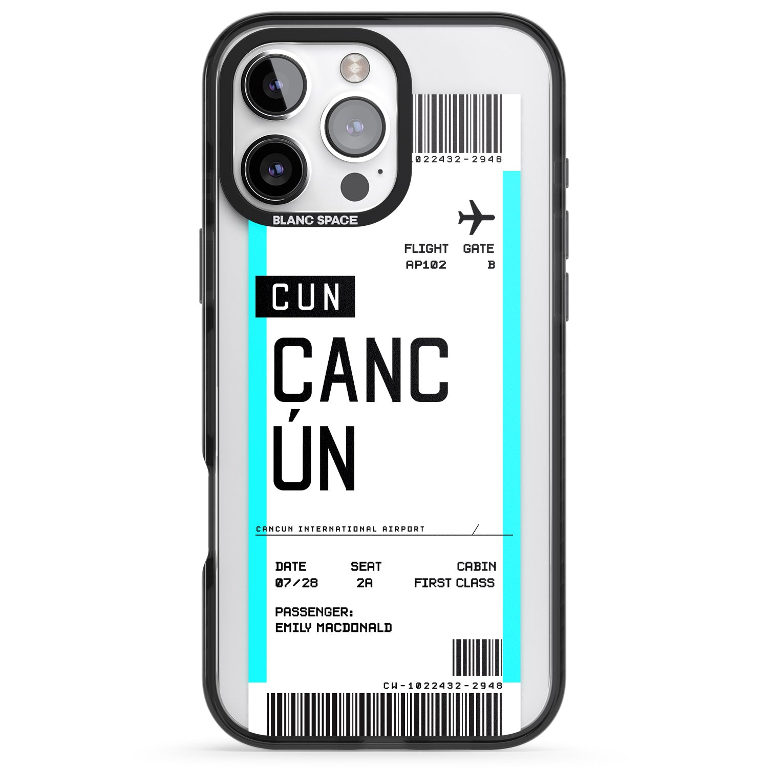 iPhone 16 Pro Max Personalised Cancún Boarding Pass Black Impact Phone Case
