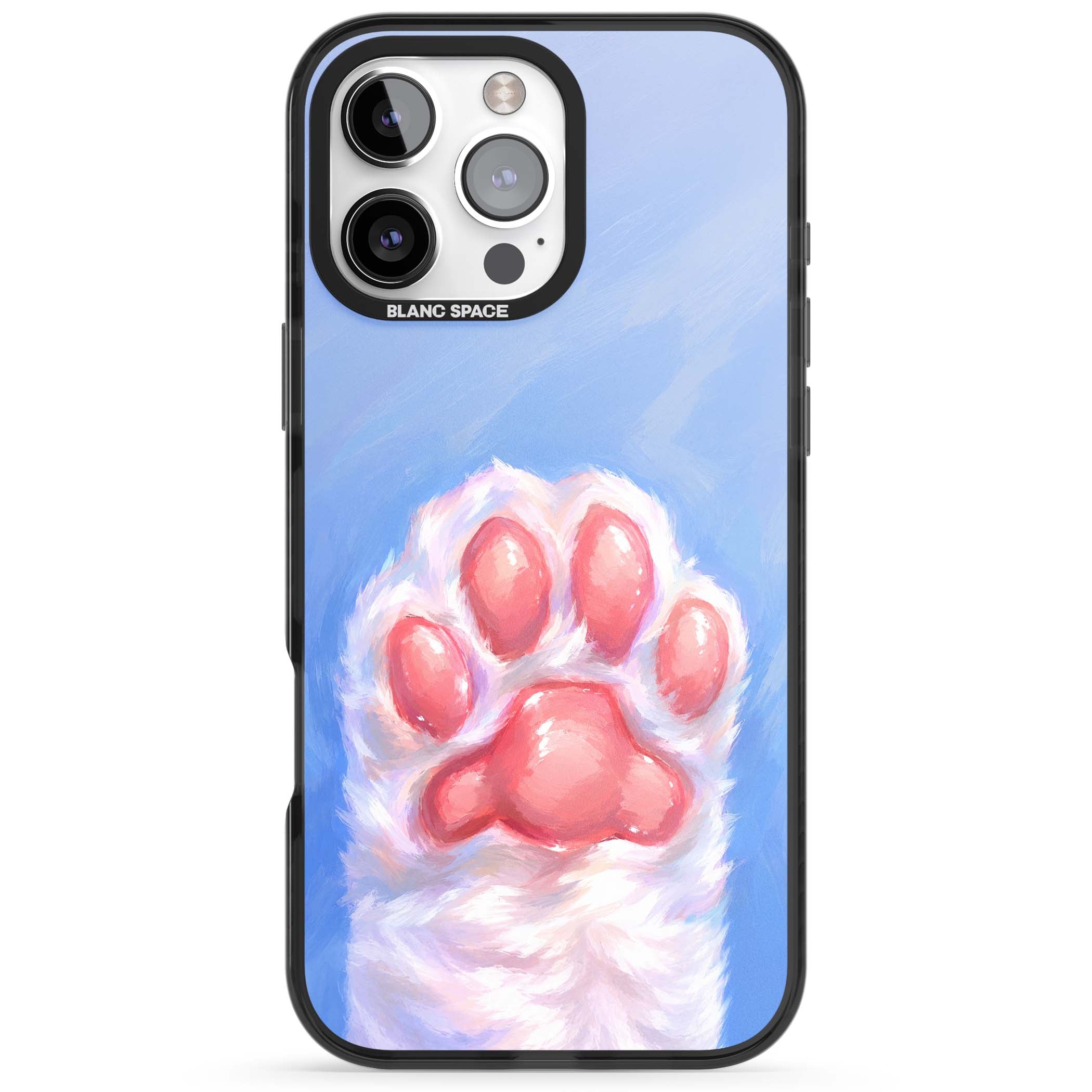 Soft White Paw cute iPhone case | Black Impact case for iPhone 16 Pro, iPhone 16 Pro Max