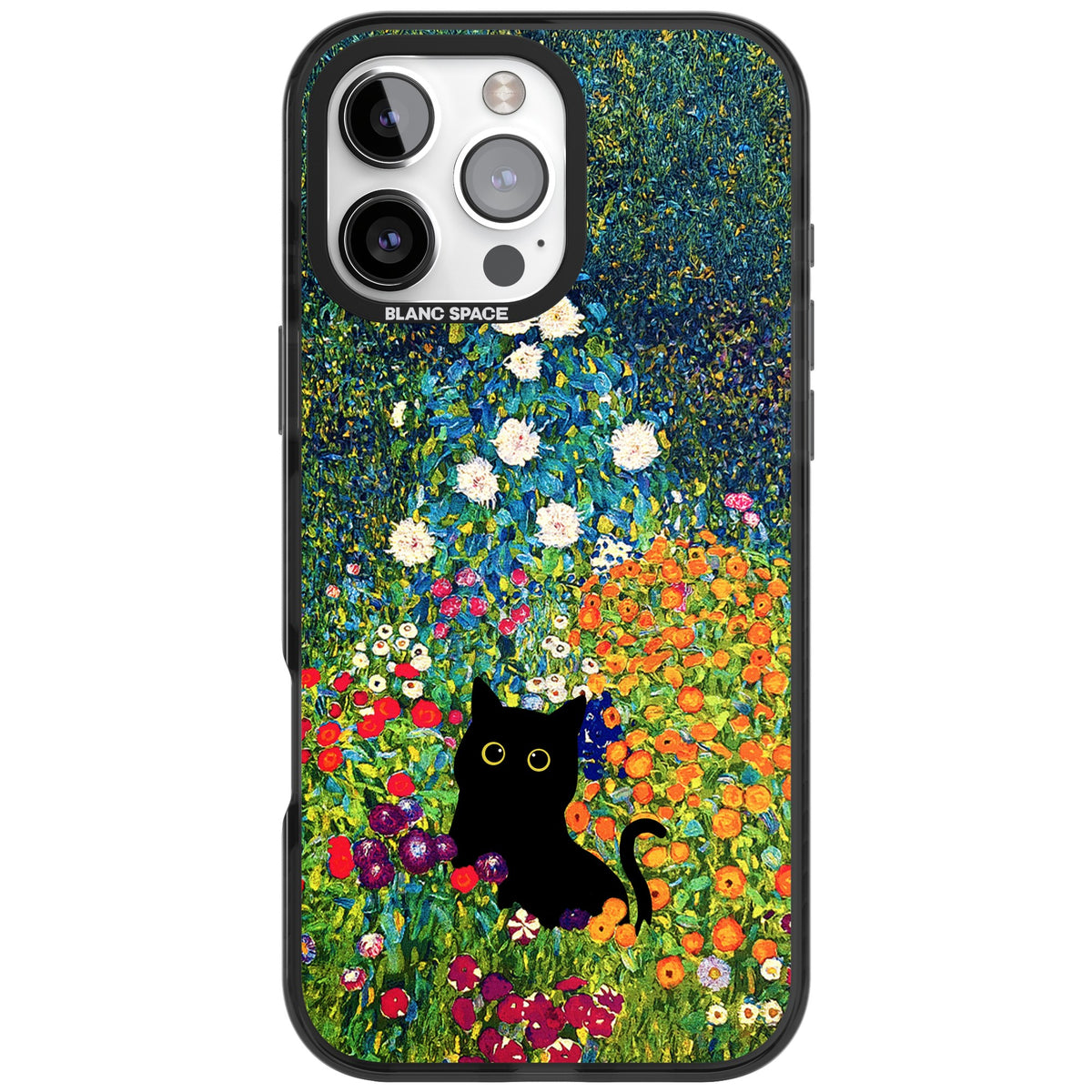 Cat in Klimt's Garden iPhone 16 Pro Max Impact Black Phone Case front