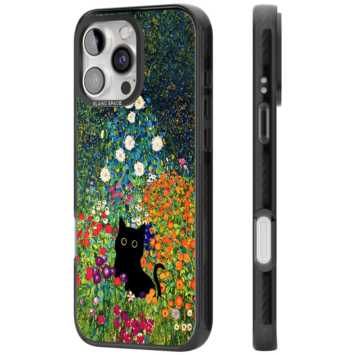 Cat in Klimt's Garden iPhone 16 Pro / iPhone 16 Pro Max Impact Black Phone Case side