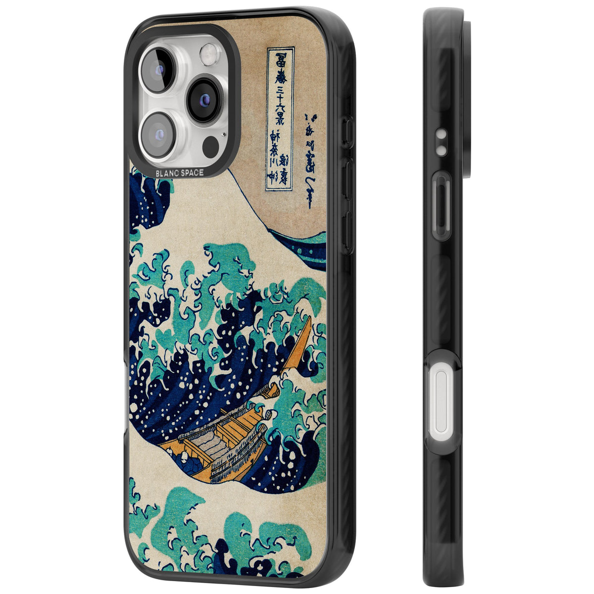 The Great Wave By Katsushika Hokusai iPhone 16 Pro / iPhone 16 Pro Max Impact Black Phone Case side