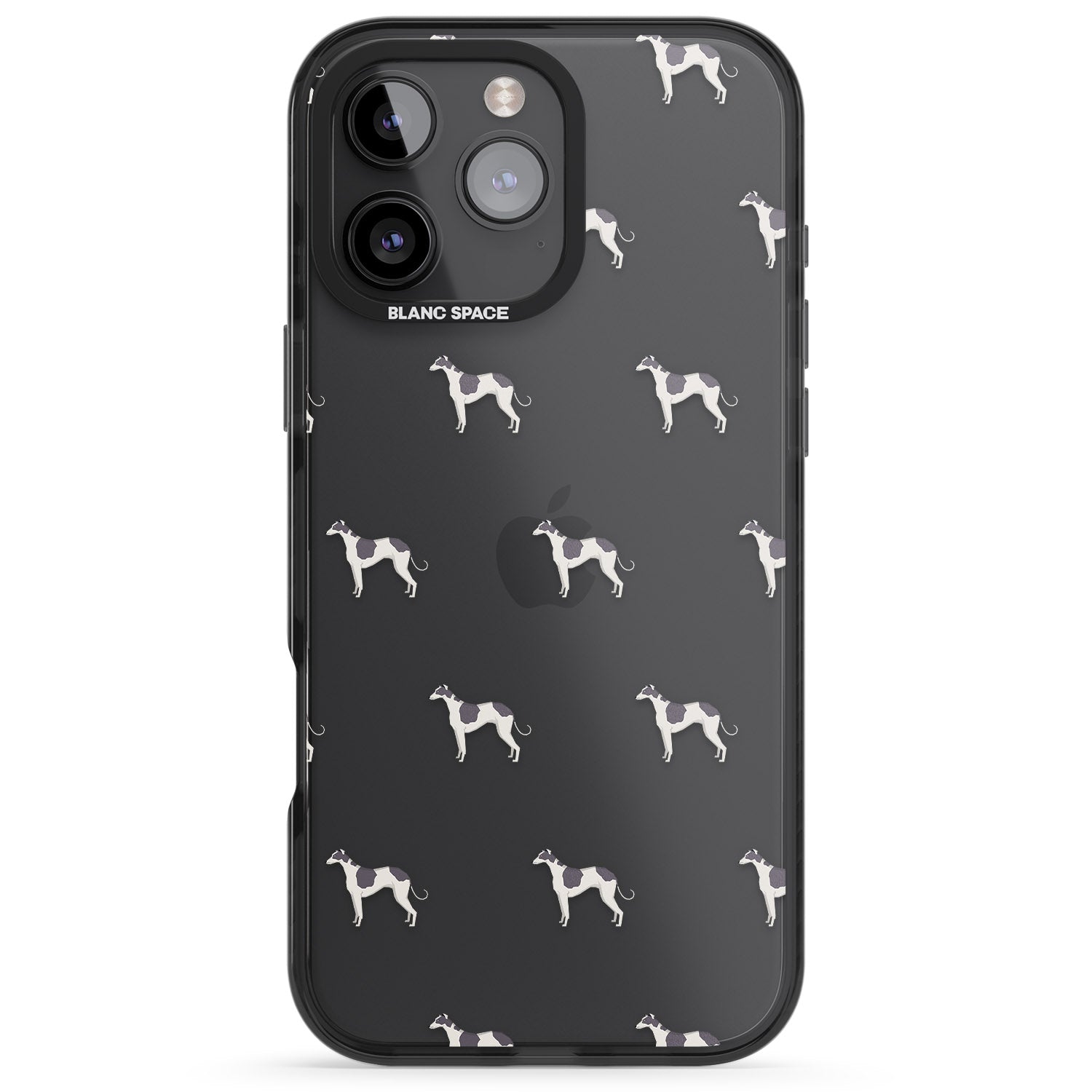 iPhone 16 Pro Max Greyhound Dog Pattern Clear Black Impact Phone Case