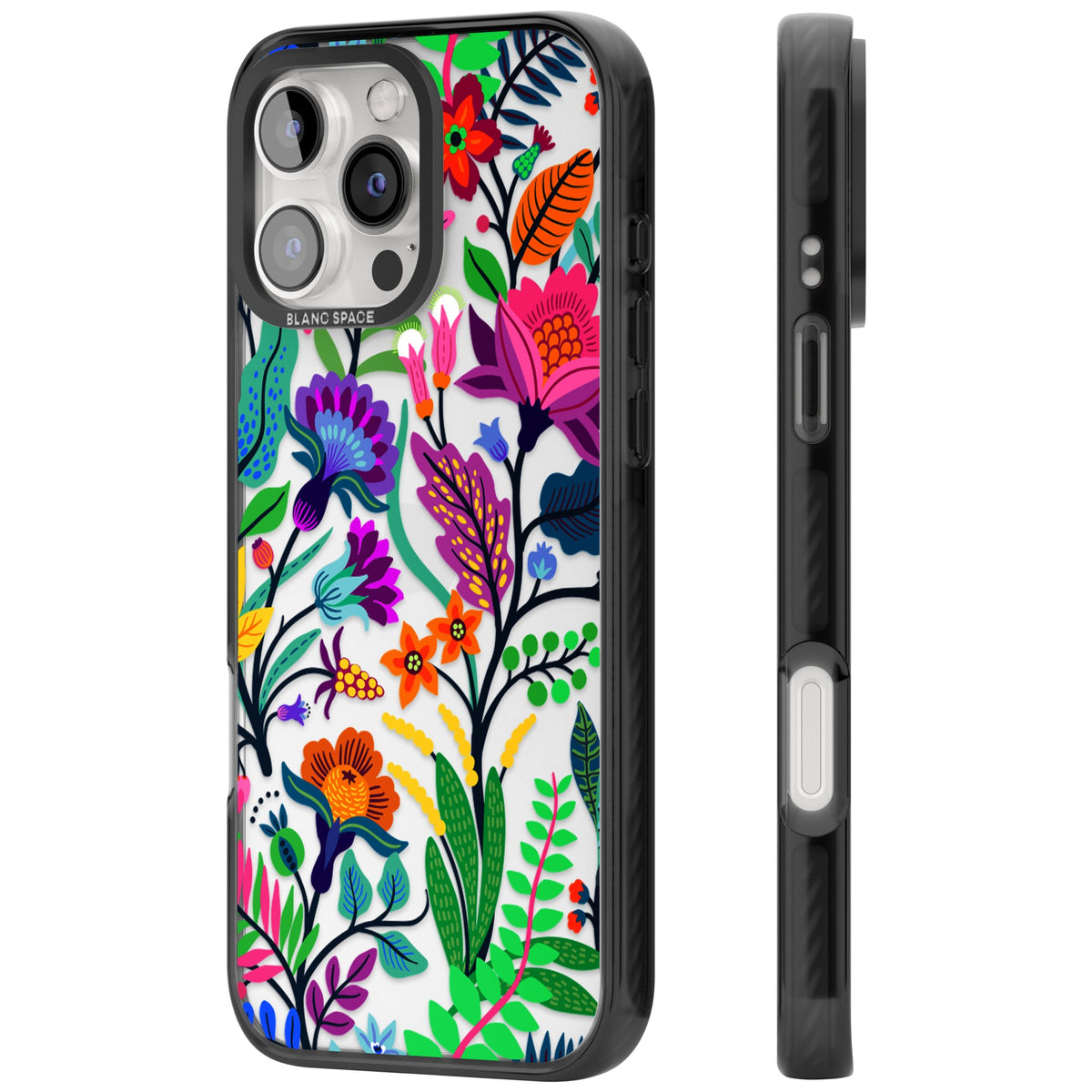 Floral Vibe iPhone 16 Pro / iPhone 16 Pro Max Impact Black Phone Case side