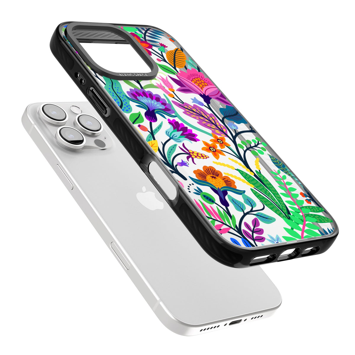 Floral Vibe iPhone 16 Pro / iPhone 16 Pro Max Impact Black Phone Case angled