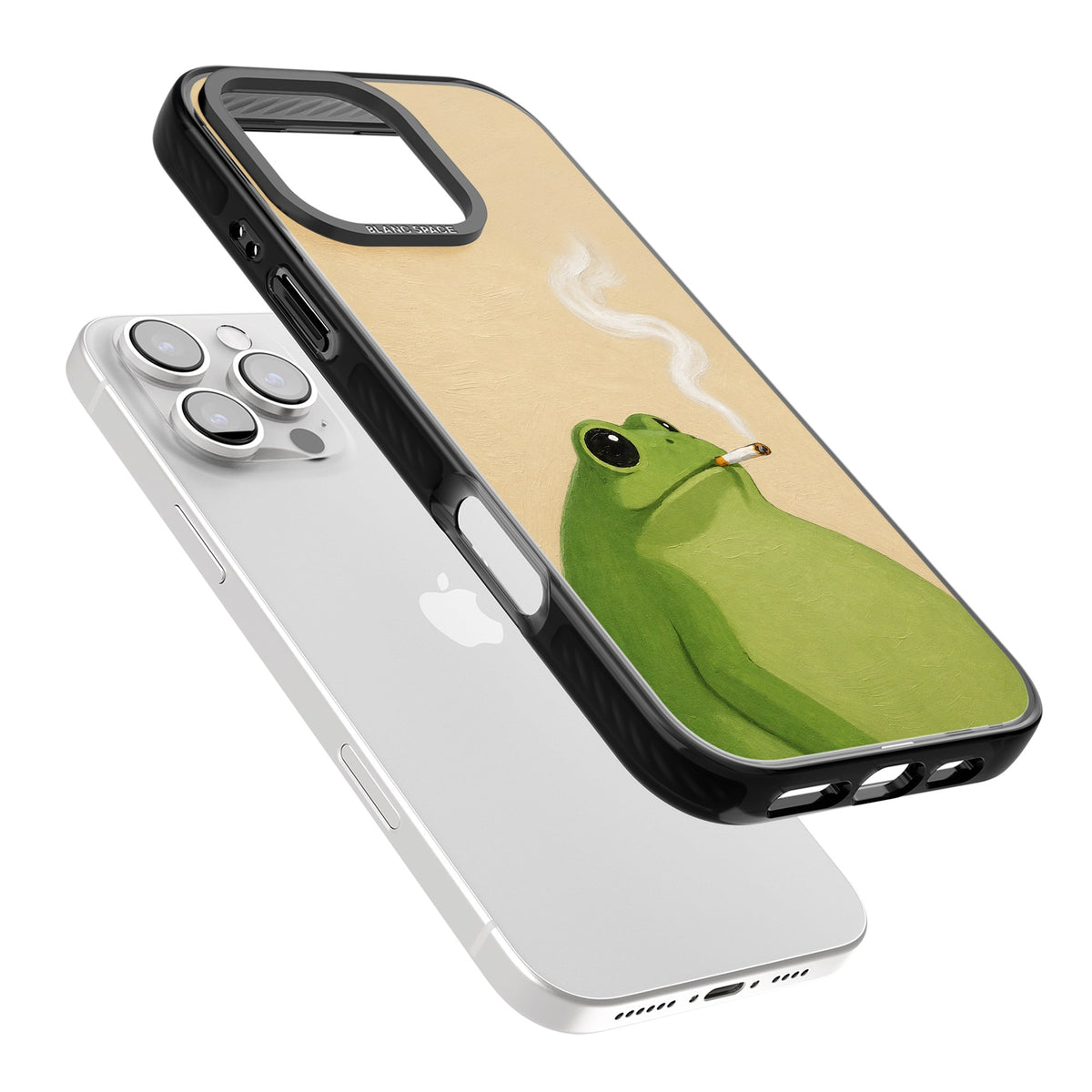 The Smoking Frog iPhone 16 Pro / iPhone 16 Pro Max Impact Black Phone Case angled