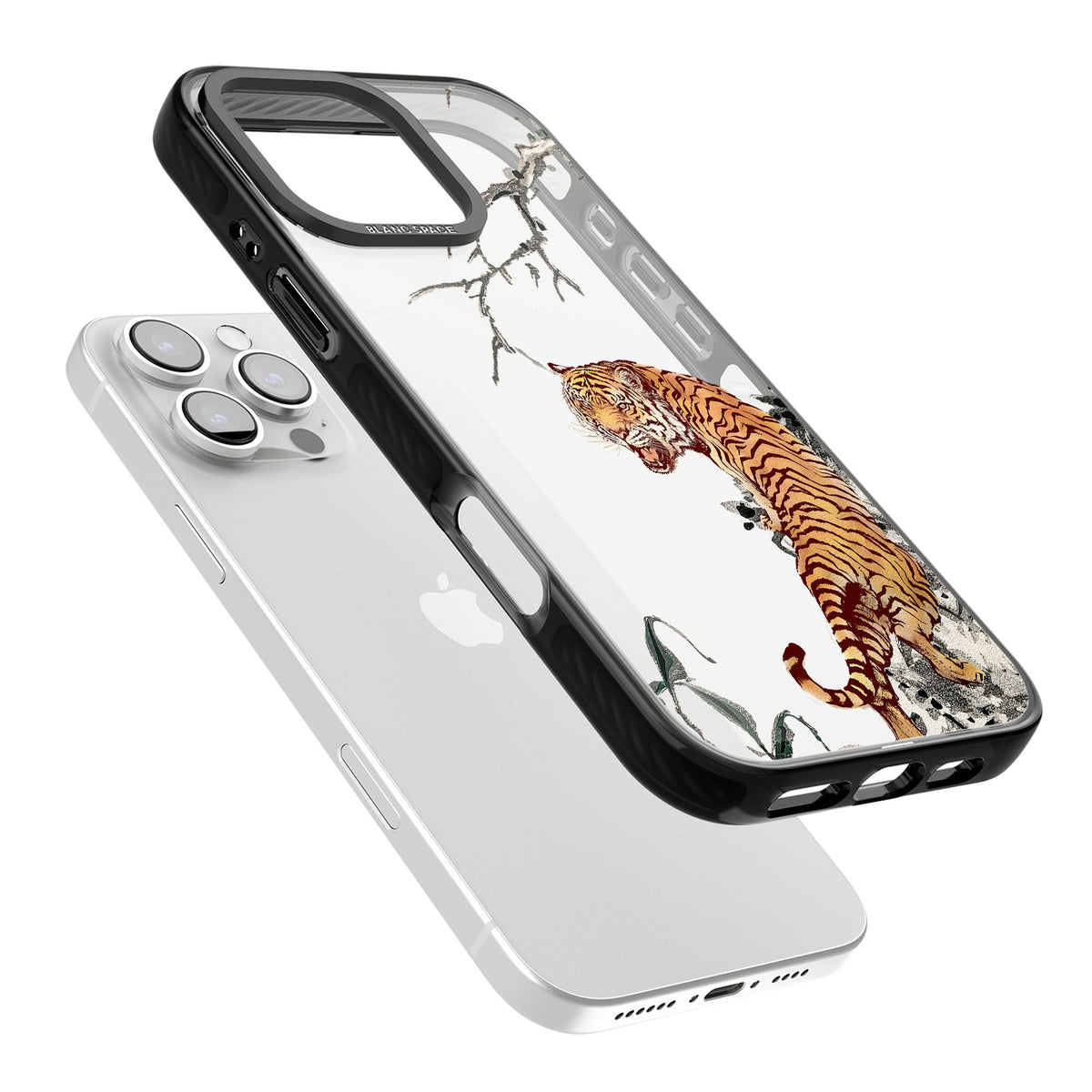 Roaring Tiger iPhone 16 Pro / iPhone 16 Pro Max Impact Black Phone Case angled