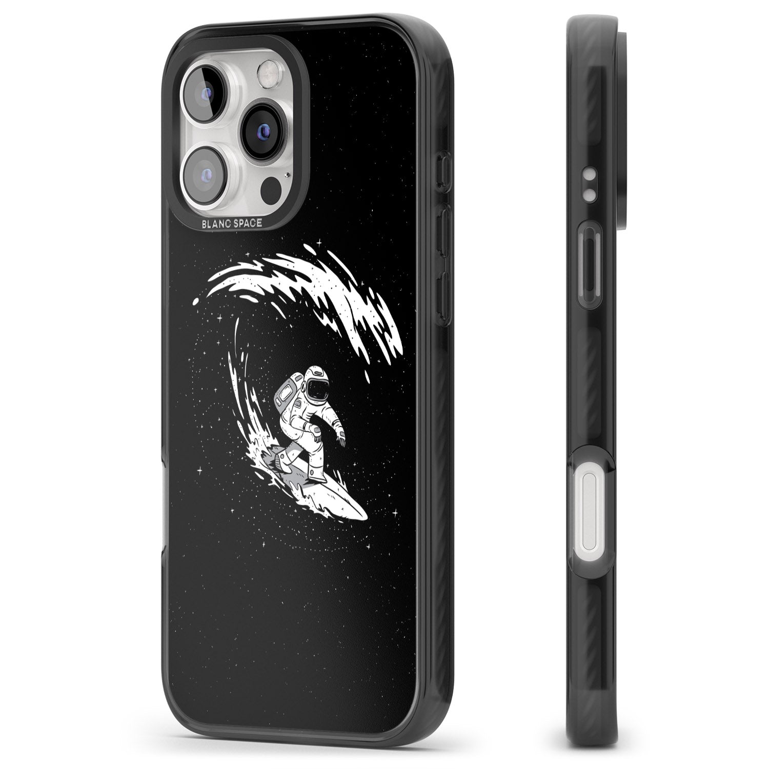 iPhone 16 Pro Max Surfing Astronaut Black Impact Phone Case